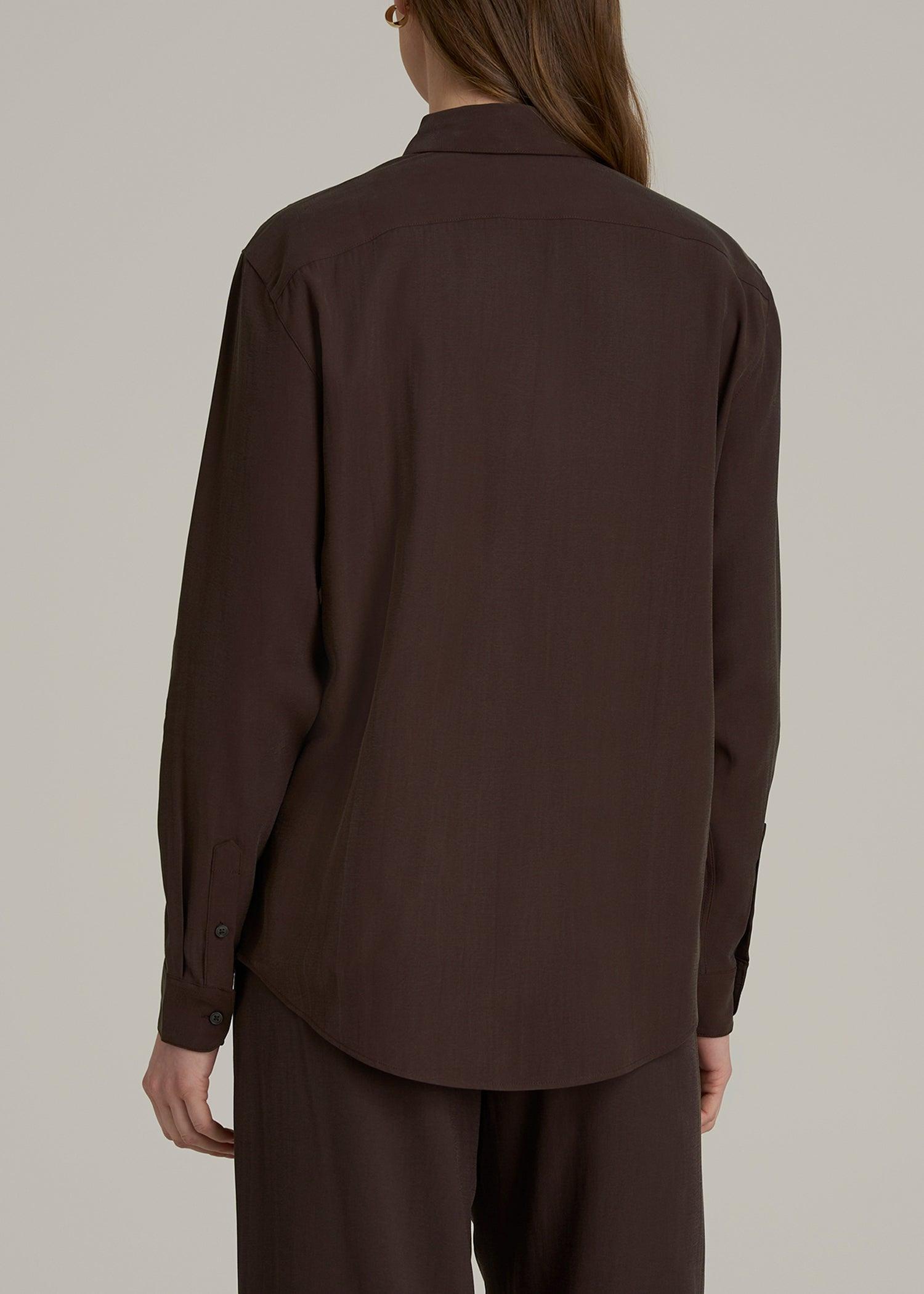 Relaxed Button-Up Single-Pocket Blouse for Tall Women in Espresso Product Image