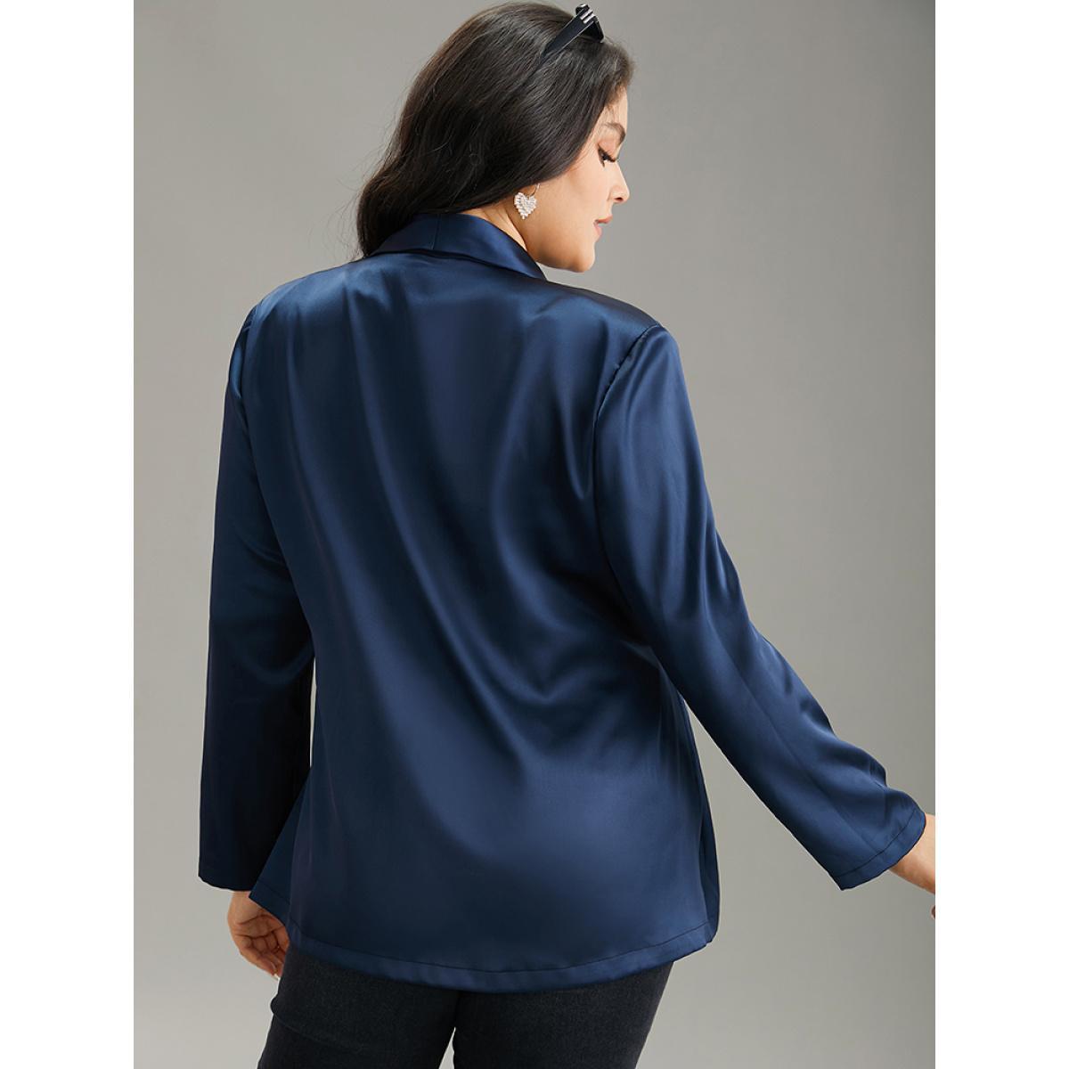 Plus Size Suit Collar Flap Pocket Drawstring Ties Blazer DarkBlue Women Work Plain Plain Sleeve Long Sleeve Suit Collar 30/6X Pocket Work From Home Blazers BloomChic Product Image