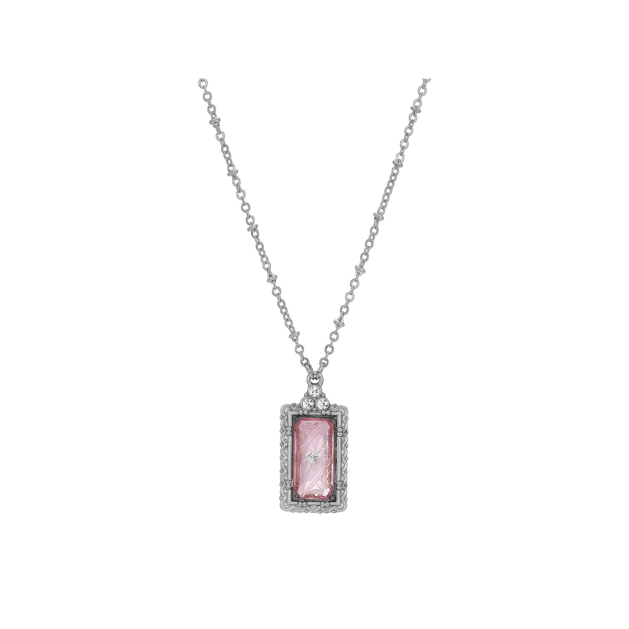 1928 Silver Tone Crystal Etched Pendant Necklace, Womens, Pink Product Image