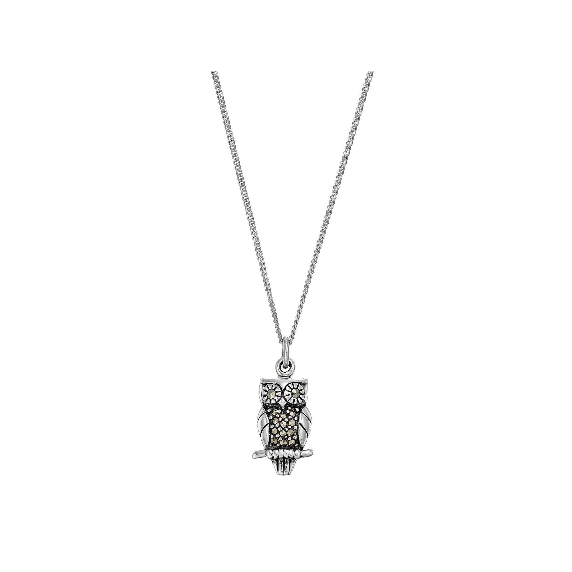 Tori Hill Sterling Silver Marcasite Owl Pendant Necklace, Women's, Size: 18", Grey Product Image