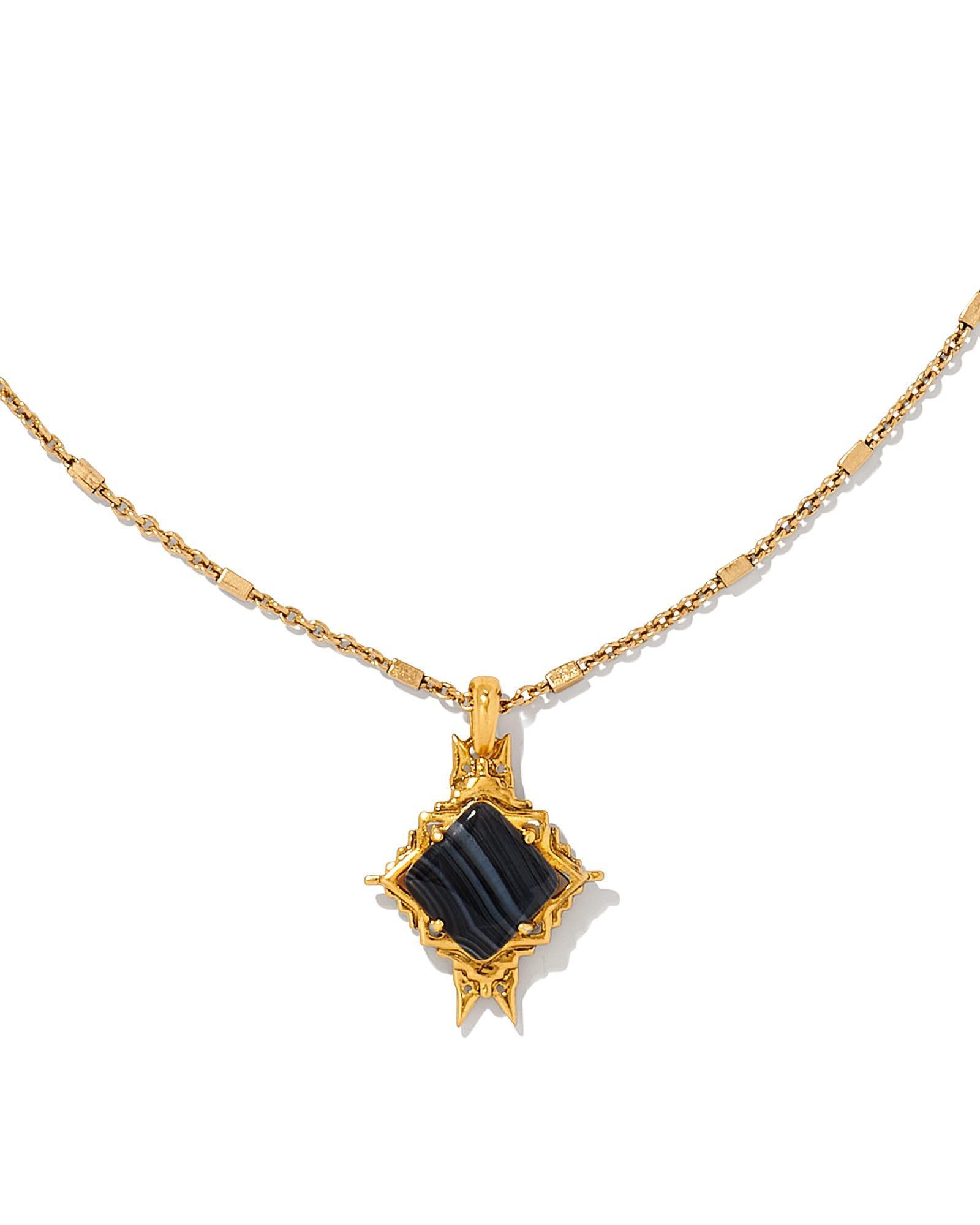 Cass Vintage Gold Long Pendant Necklace in Variegated Dark Teal Magnesite Product Image