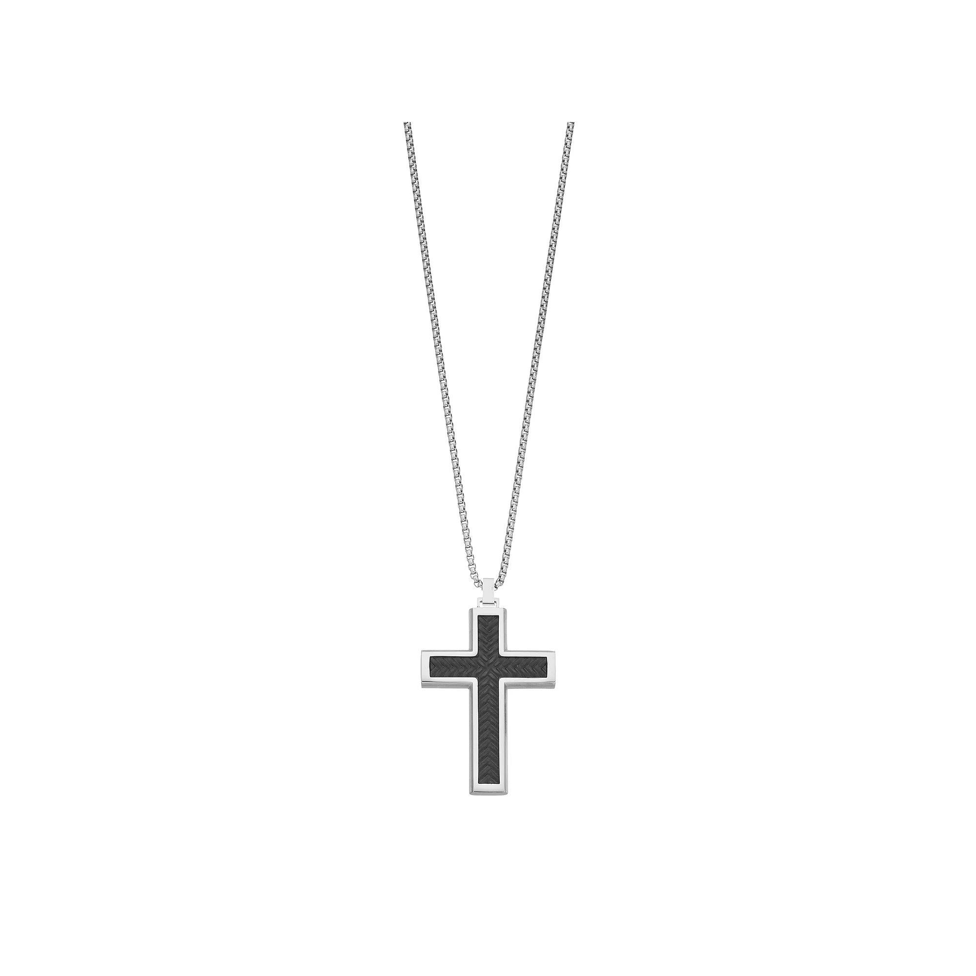 LYNX Men's Two Tone Stainless Steel Textured Cross Pendant Necklace, Size: 24" Product Image