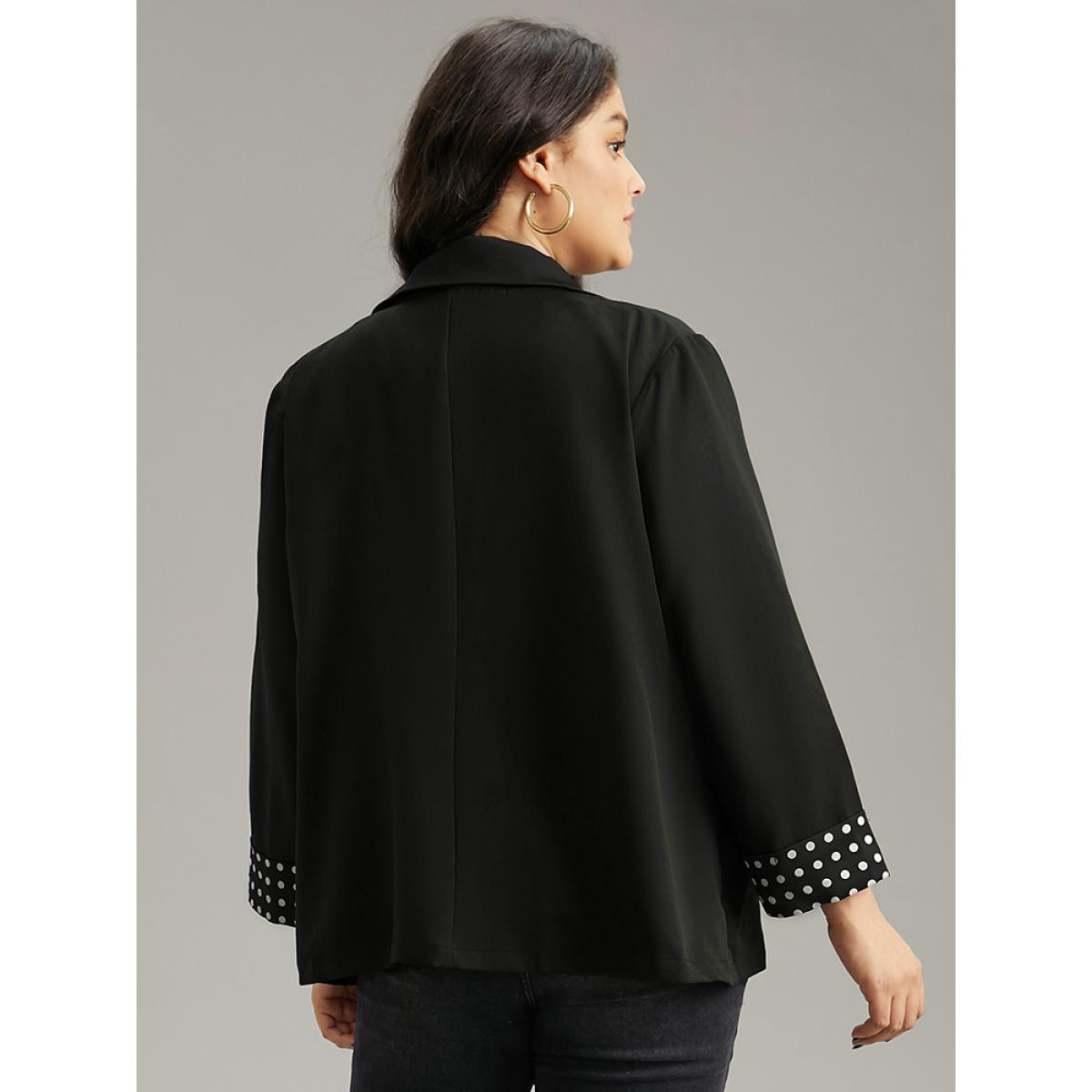 Plus Size Suit Collar Polka Dot Patchwork Button Up Blazer Black Women Work Polka Dot Contrast Sleeve Long Sleeve Suit Collar 22-24/3X At the Office Blazers BloomChic Product Image