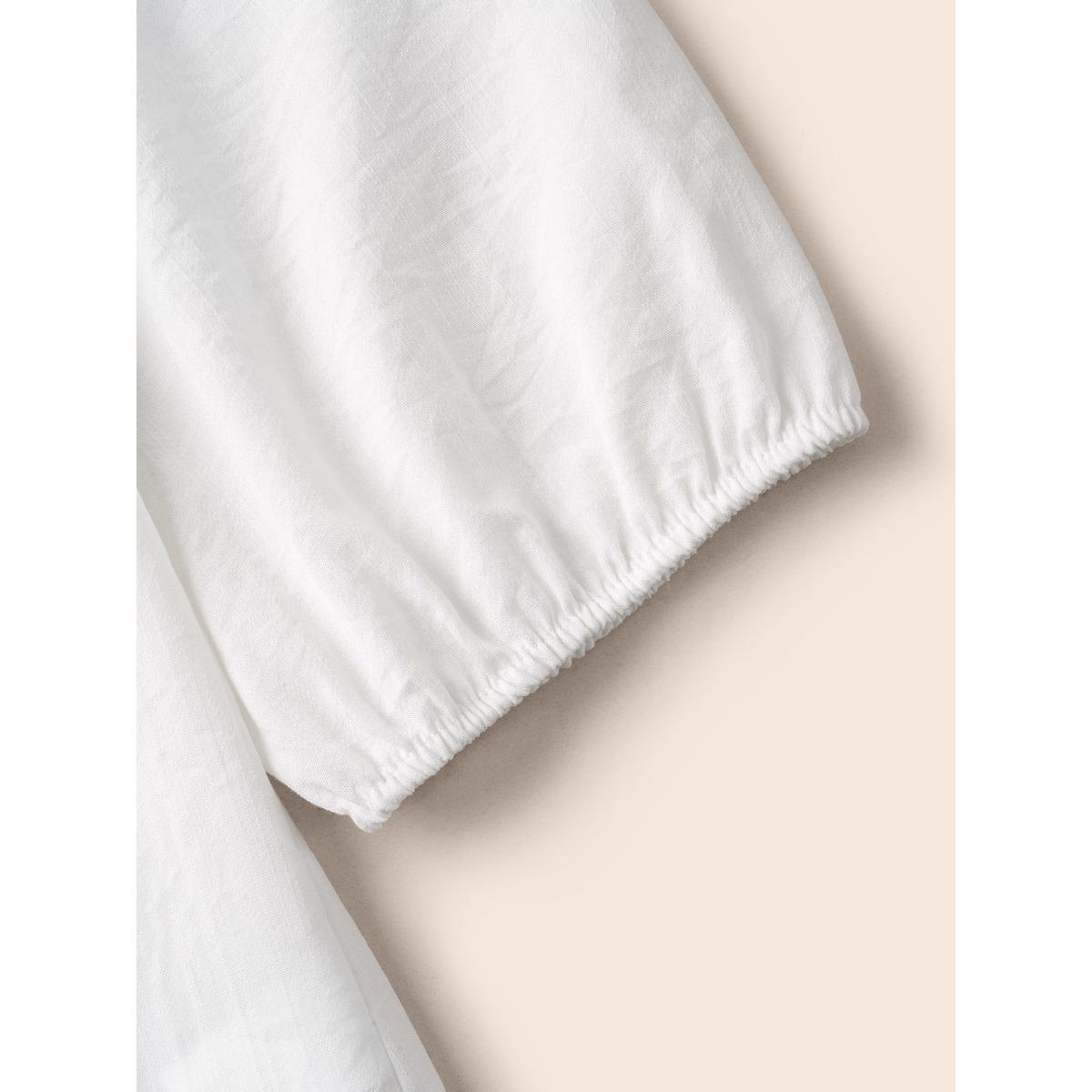Plus Size Originalwhite Floral Embroidered Tie Knot Lantern Sleeve Blouse Women Resort Elbow-length sleeve V-neck Vacation Blouses BloomChic 30/6X Product Image