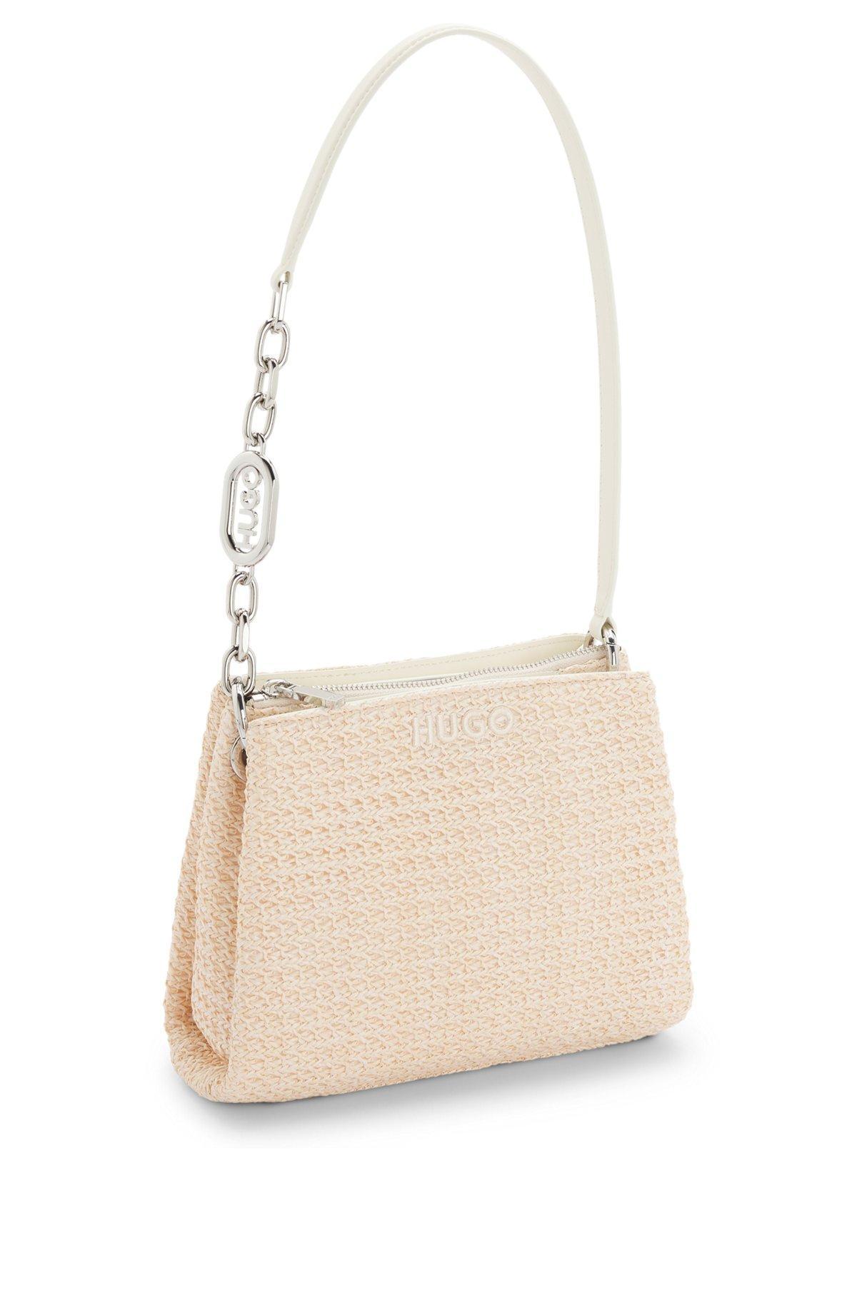 HUGO - Raffia-effect shoulder bag with logo-hardware strap - White Product Image