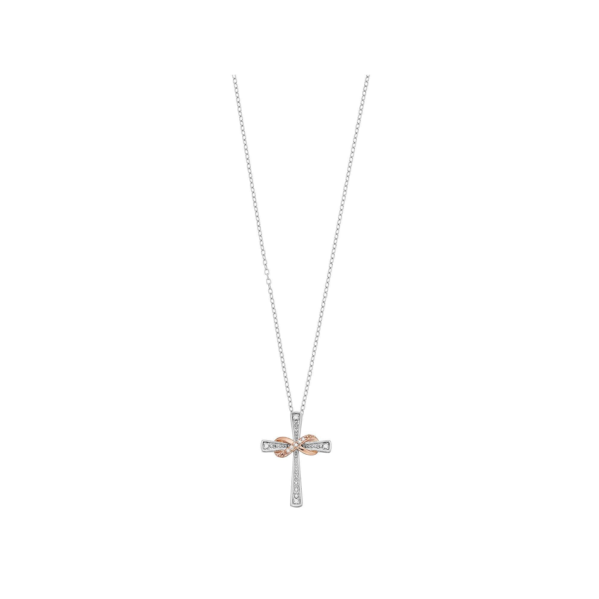 Two Tone 10k Rose Gold Over Silver Diamond Accent Infinity & Cross Pendant, Womens Pink Tone Product Image
