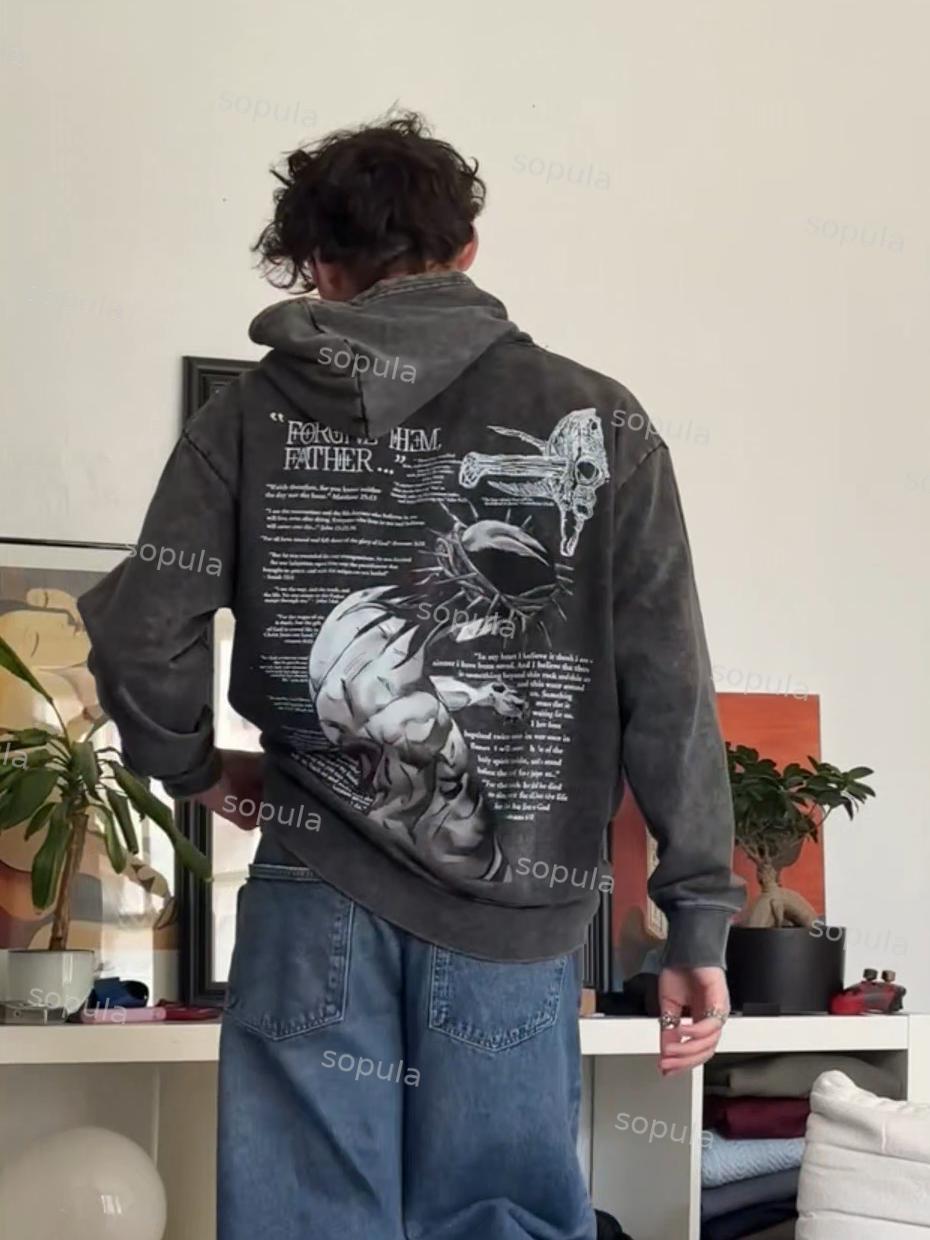 Forgive Them Father Graphic Acid Washed Oversized Hoodie Product Image