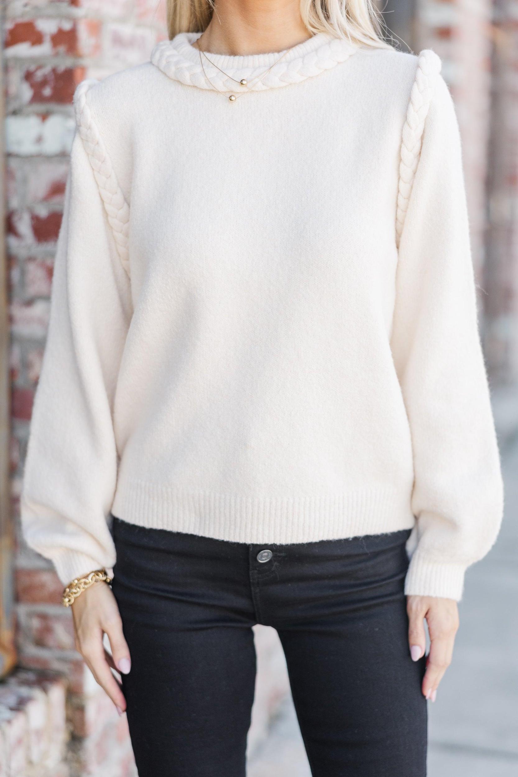 Just A Touch Ecru White Braided Sweater Female Product Image