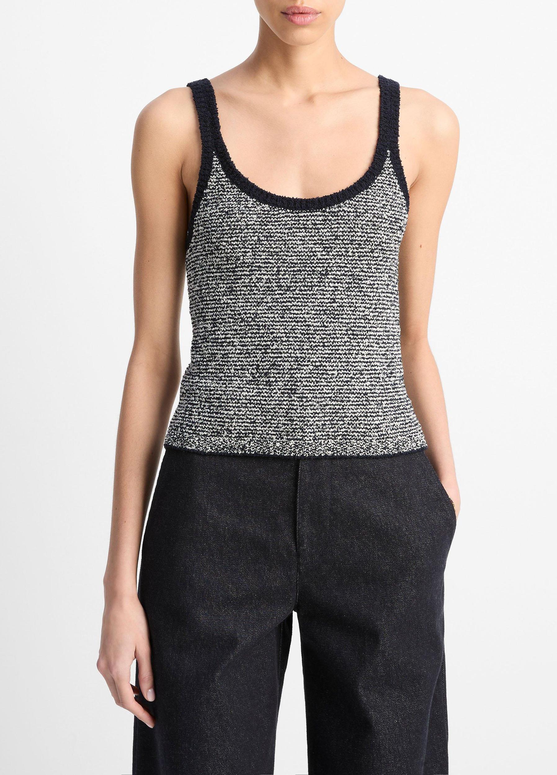 Textured Micro-Stripe Italian Cotton-Blend Sweater Tank Product Image