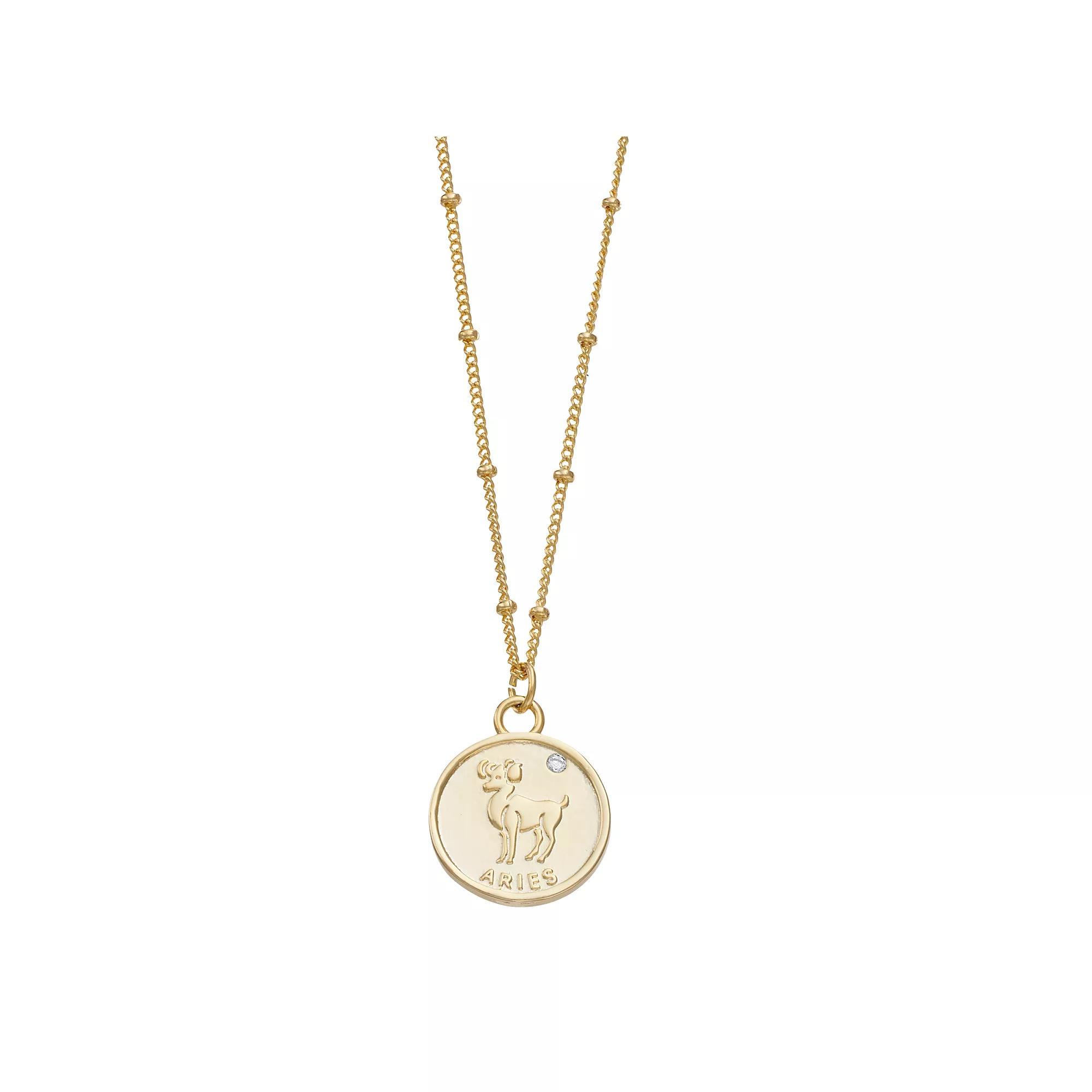 City Luxe Cubic Zirconia & Beaded Chain Zodiac Pendant Necklace, Women's, Gold Tone Gemini Product Image