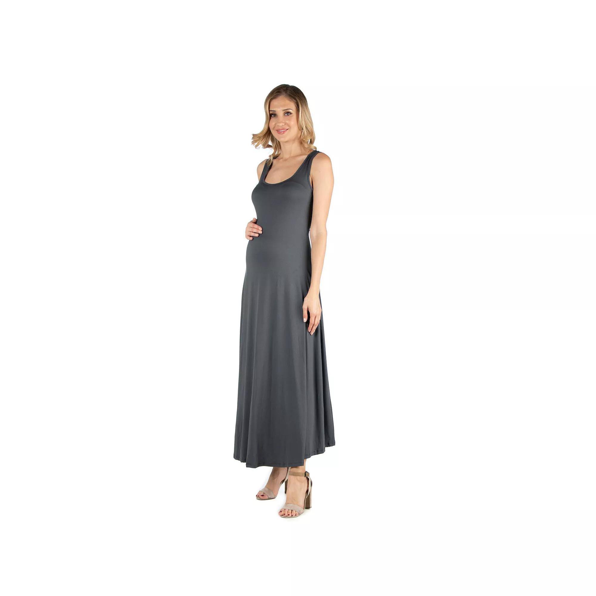 Maternity 24Seven Comfort Apparel Slim Fit A-Line Sleeveless Maxi Dress, Women's, Size: Small-Mat, Grey Product Image