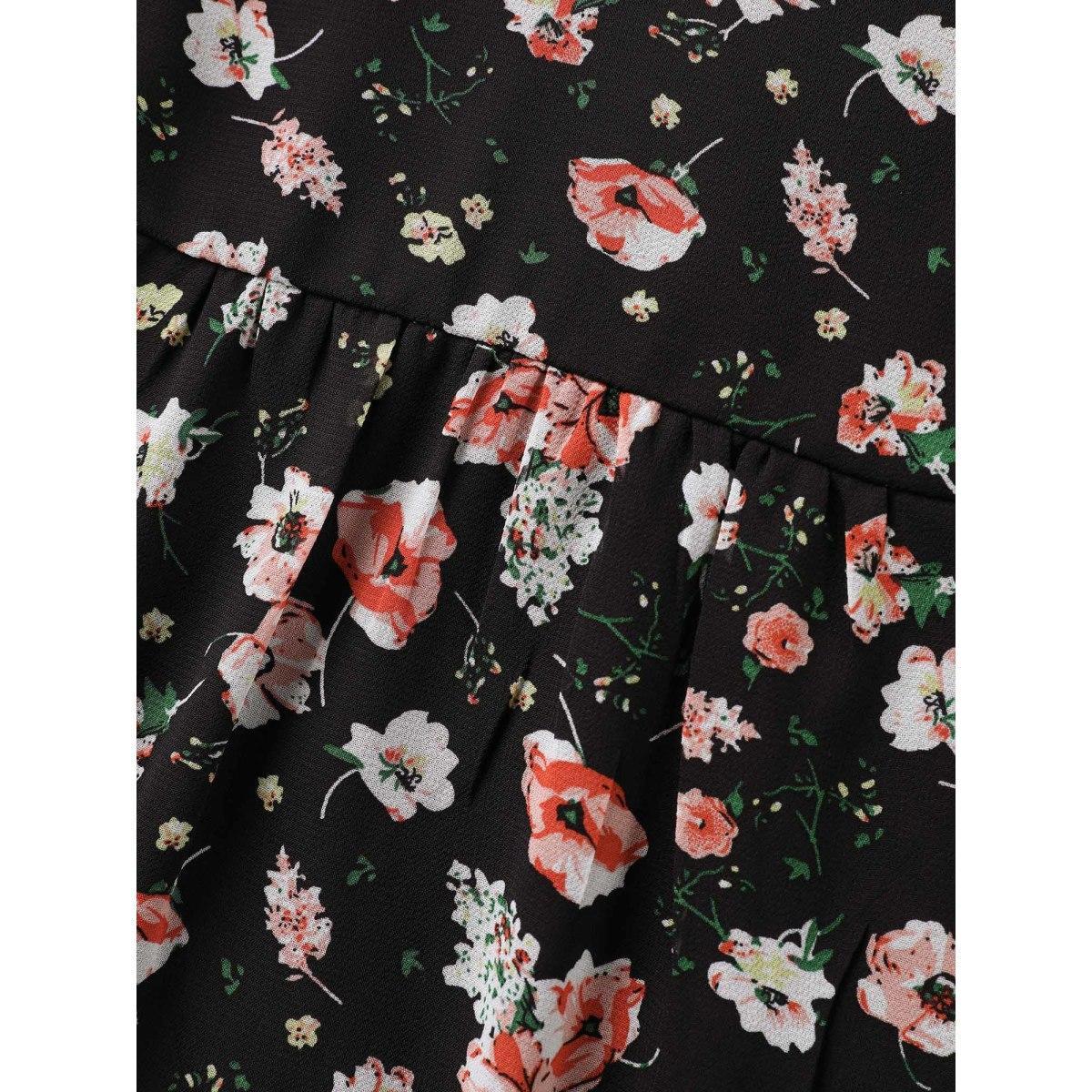 Plus Size Black Chiffon Floral Ruffled Sleeve Blouse Women Elbow-length sleeve Notched collar Everyday-Elegant Blouses BloomChic 18-20/2X Product Image