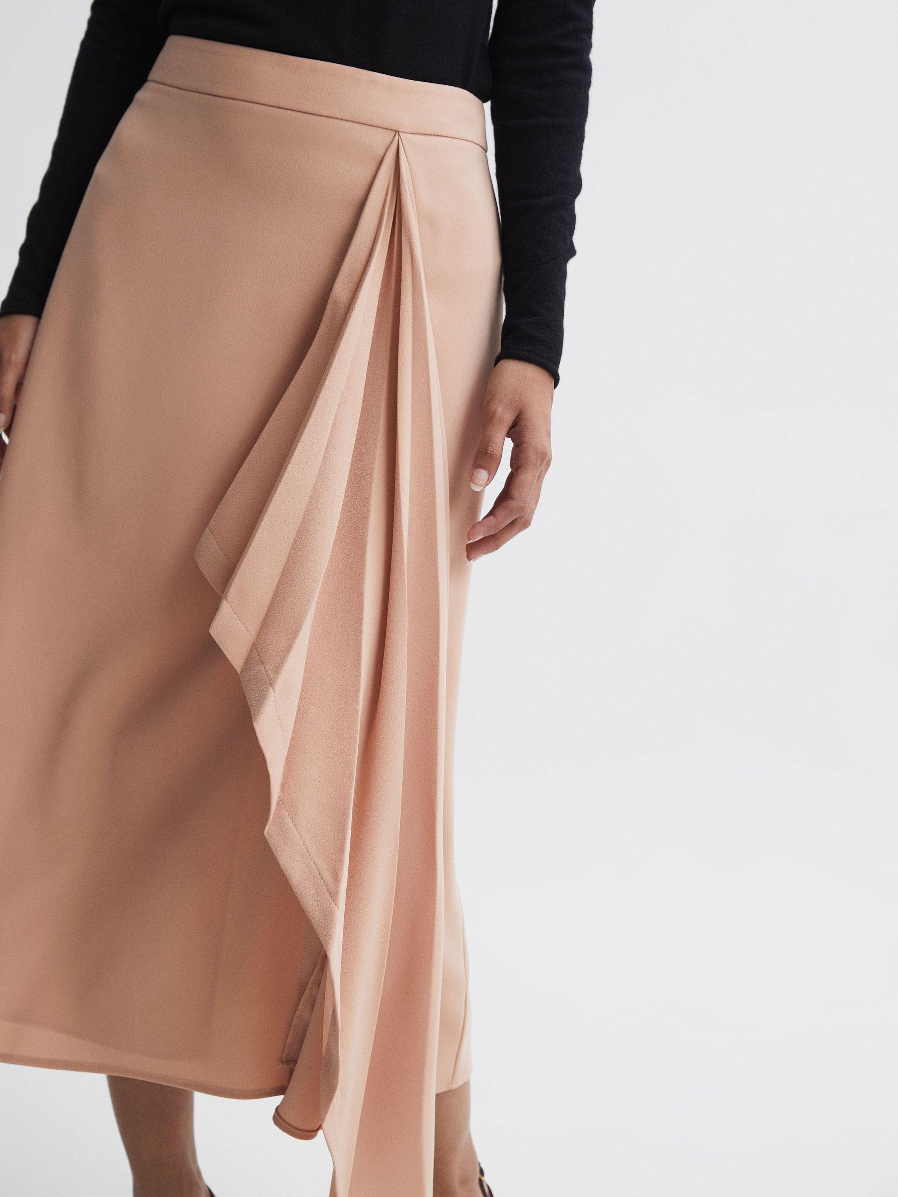 High Rise Ruffle Midi Skirt in Camel Product Image