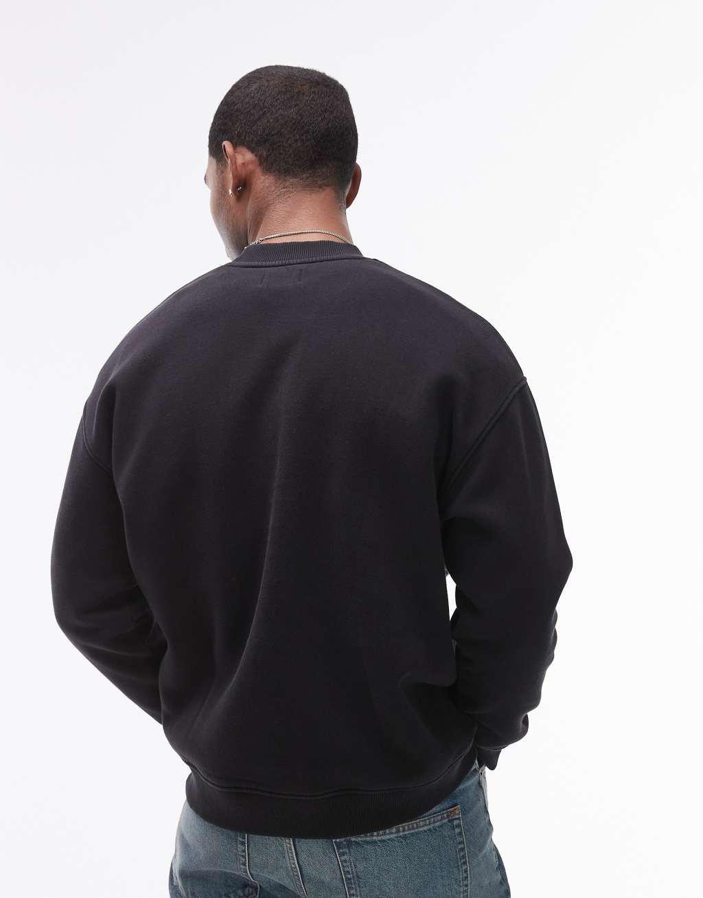 Topman oversized fit sweatshirt with Tokyo street print in washed black Product Image
