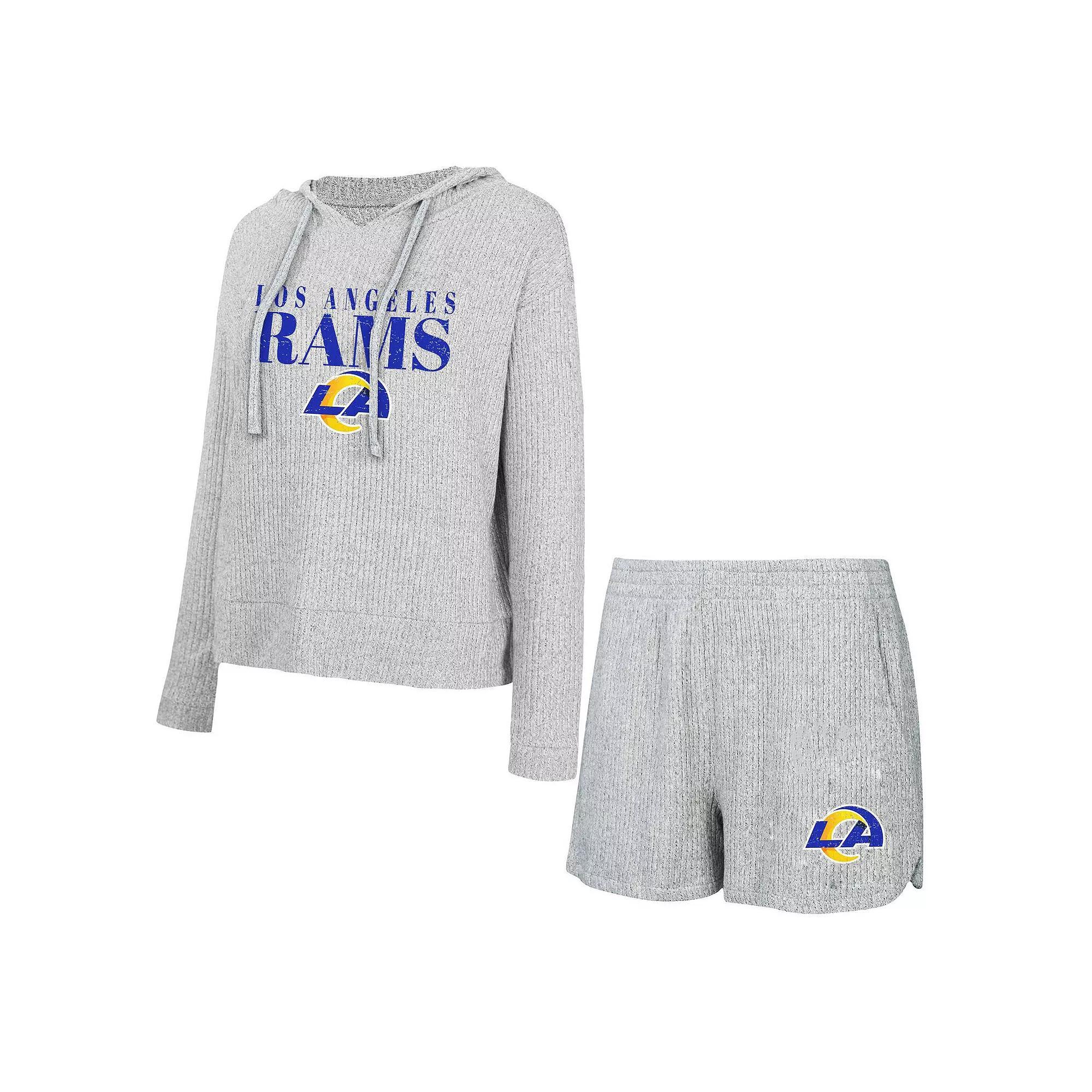 Women's Concepts Sport Gray Los Angeles Rams Juniper Long Sleeve Hoodie T-Shirt & Shorts Set, Size: Large, Grey Product Image