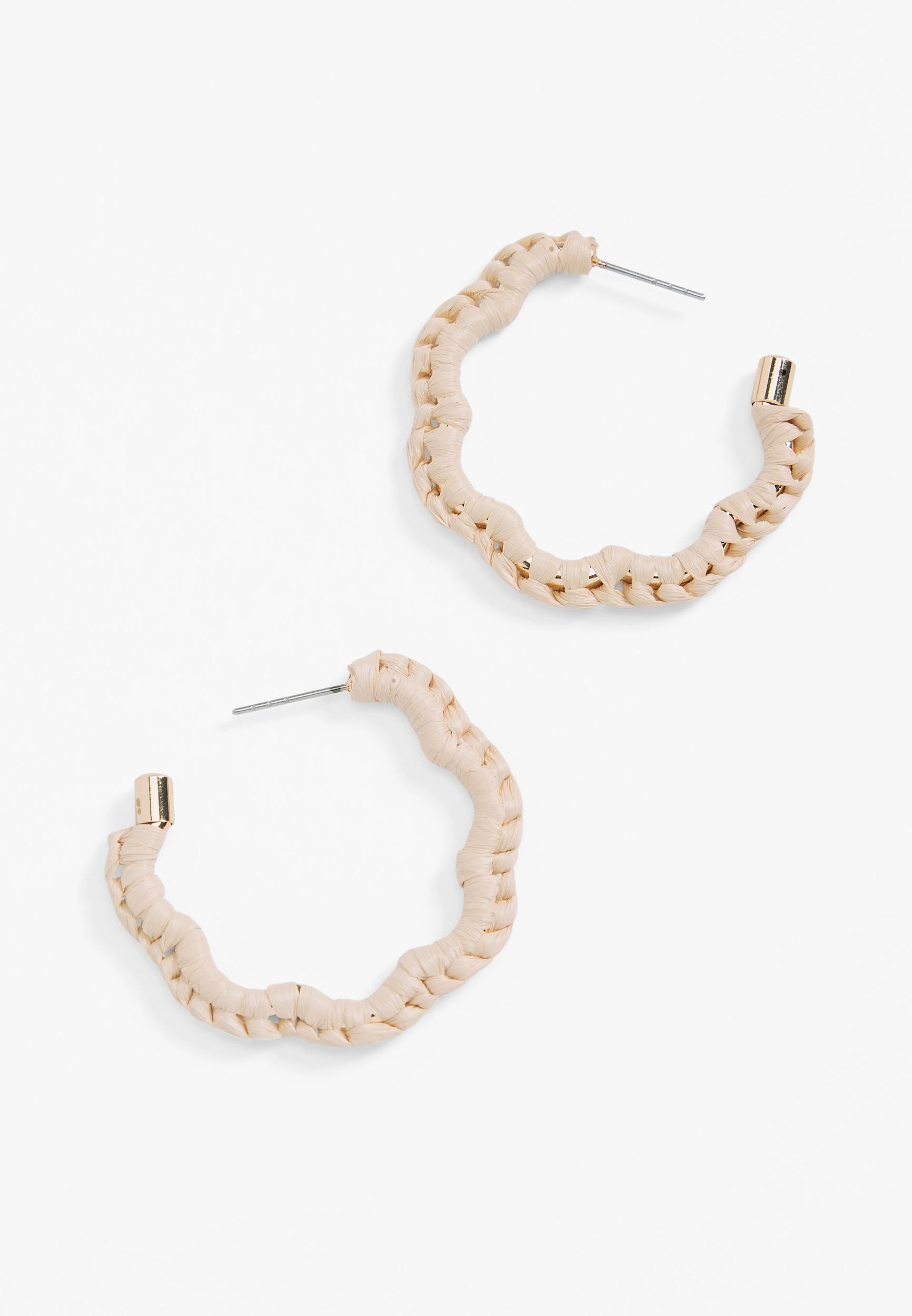 Raffia Wrapped Wavy Hoop Earrings Product Image