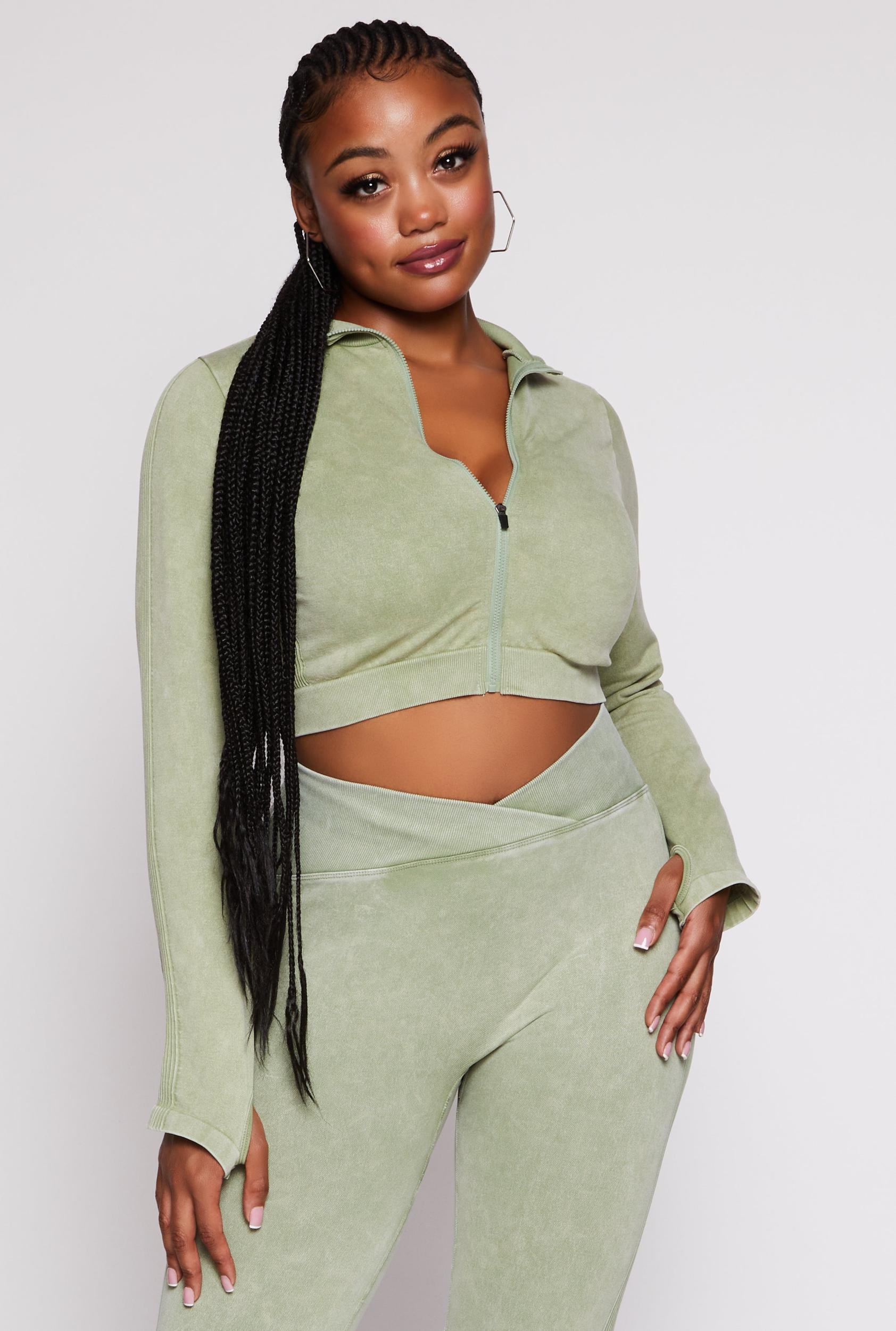 Womens Plus Size Seamless Zip Front Cropped Track Jacket Product Image