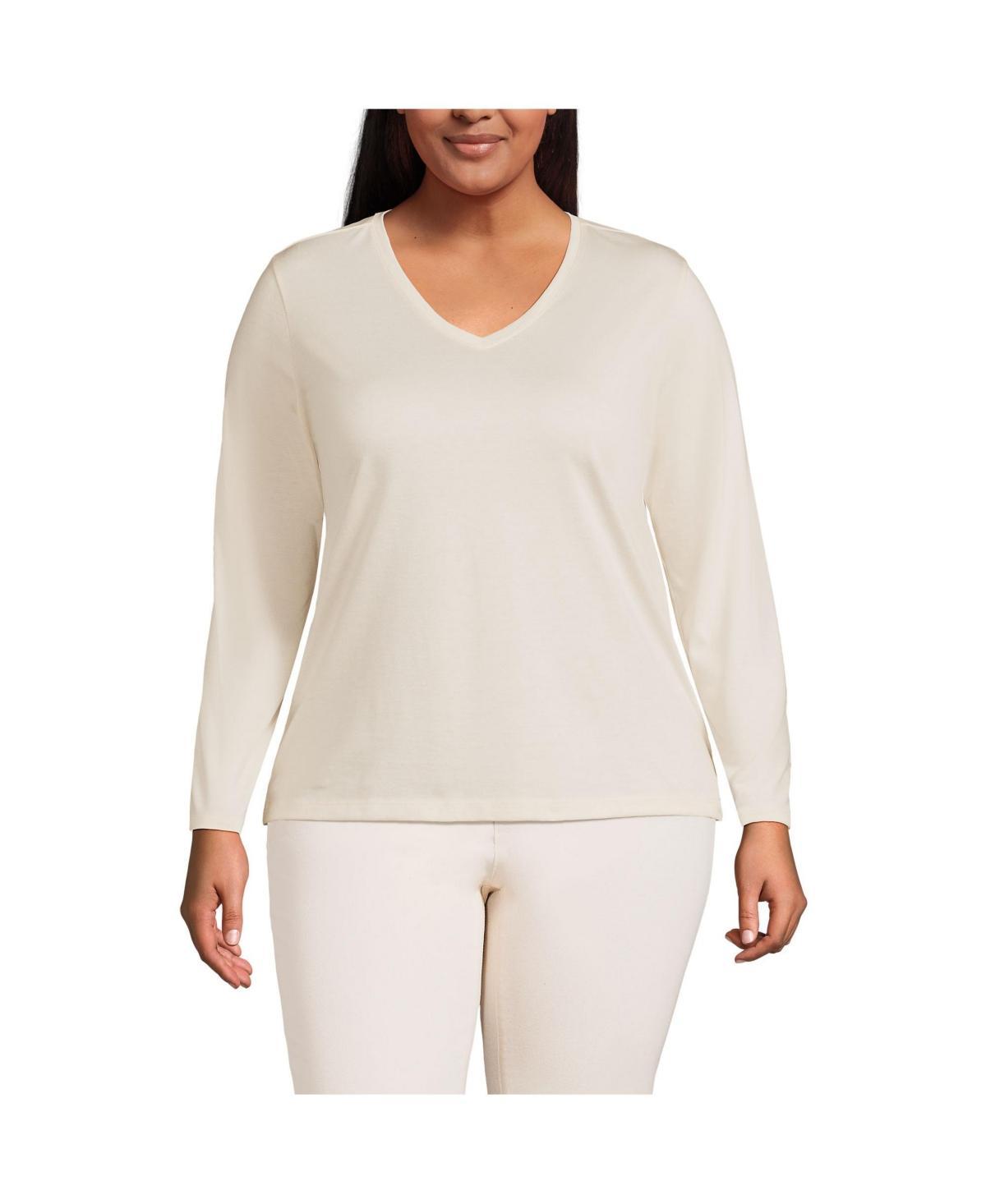 Plus Size Lands' End Long Sleeve Relaxed-Fit Supima Cotton V-Neck Tee, Women's, Size: 3XL, Black Product Image