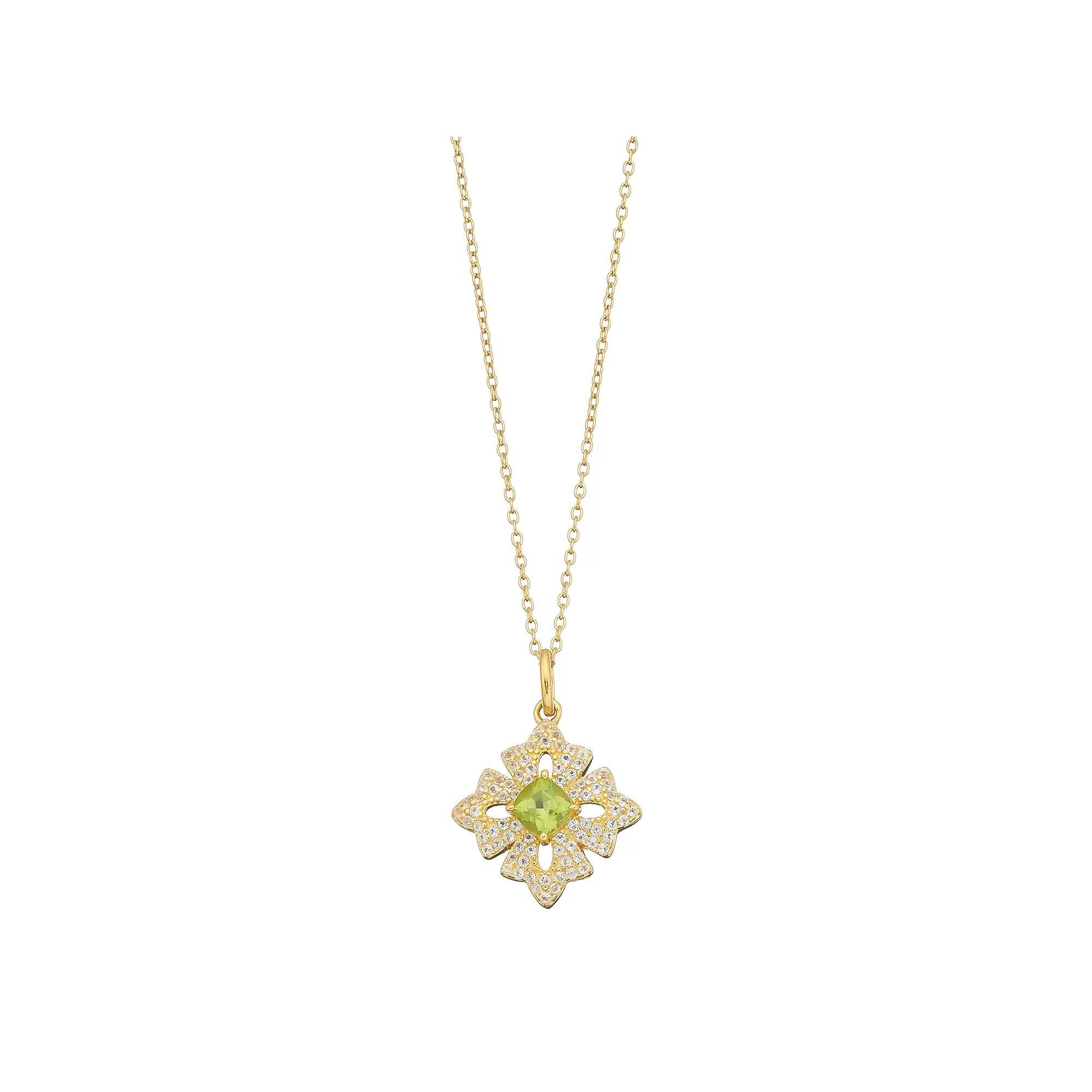 Gemminded 14k Gold Over Silver Peridot & White Topaz Cross Pendant Necklace, Women's, Size: 18", Gold Tone Product Image