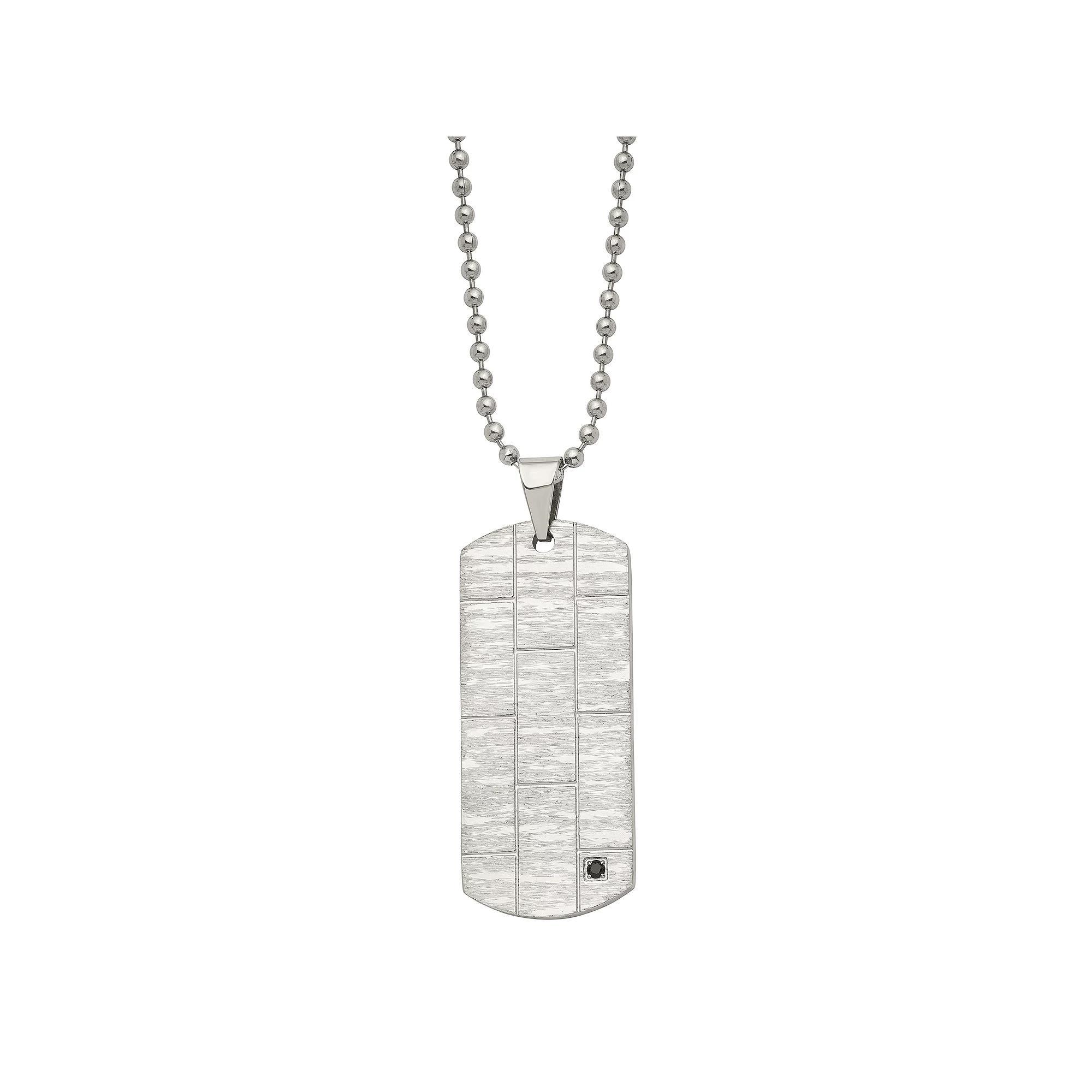 Mens Stainless Steel Black Cubic Zirconia Dog Tag Necklace Product Image