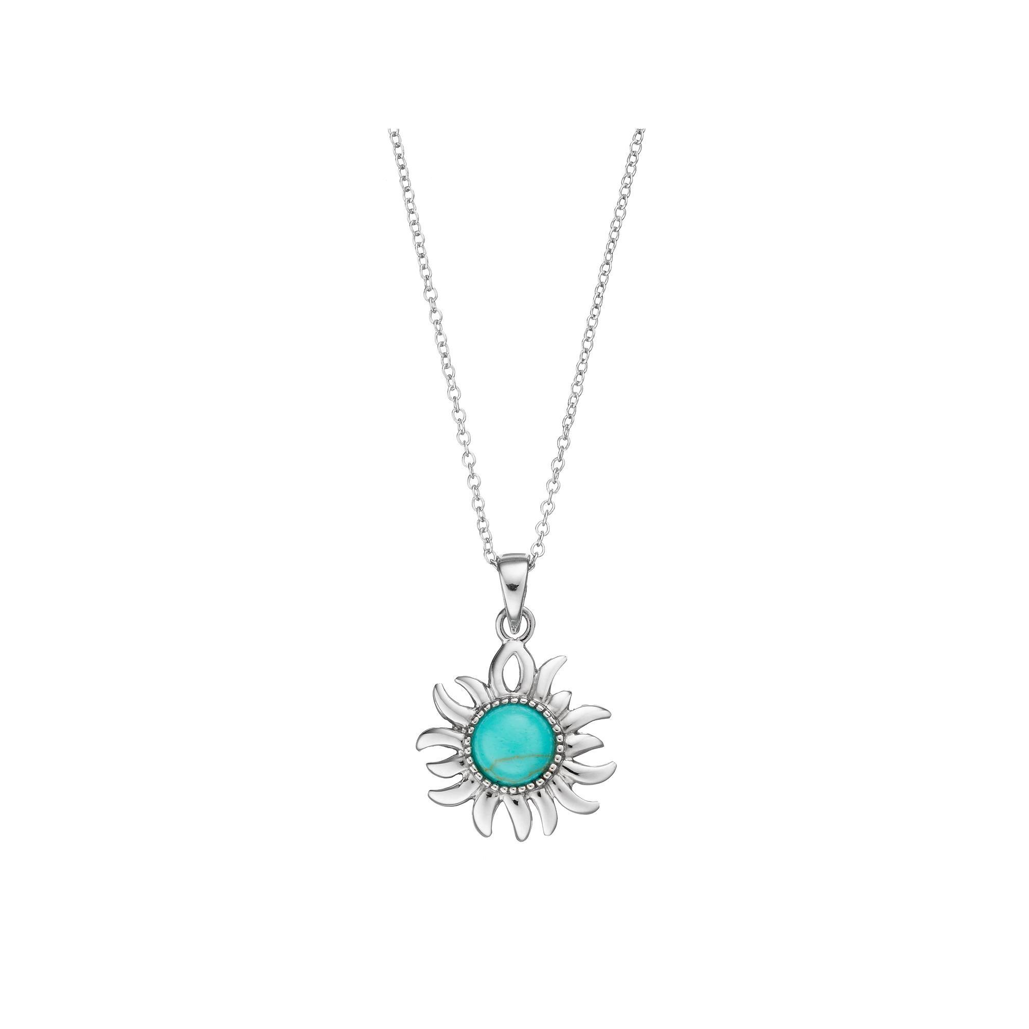 Sterling Silver Simulated Turquoise Sun Pendant Necklace, Women's, Size: 18", Blue Product Image