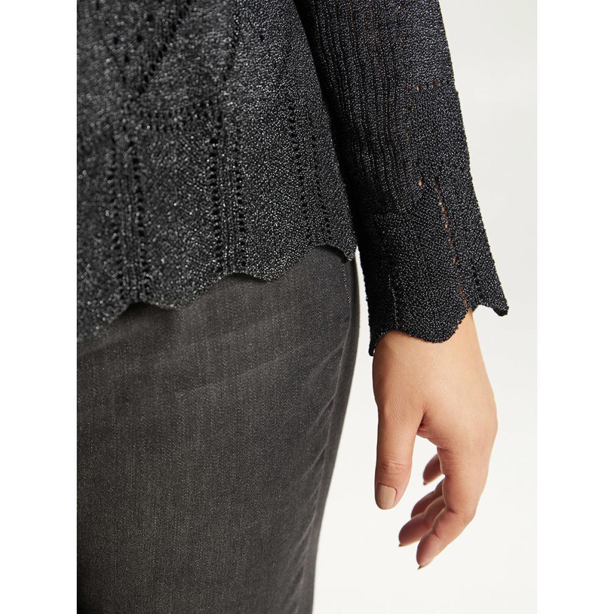 Plus Size Supersoft Essentials Halloween Plain Hollow Out Ties Open Front Cardigan Black Women Casual Loose Long Sleeve Everyday Cardigans BloomChic 22-24/3X Product Image