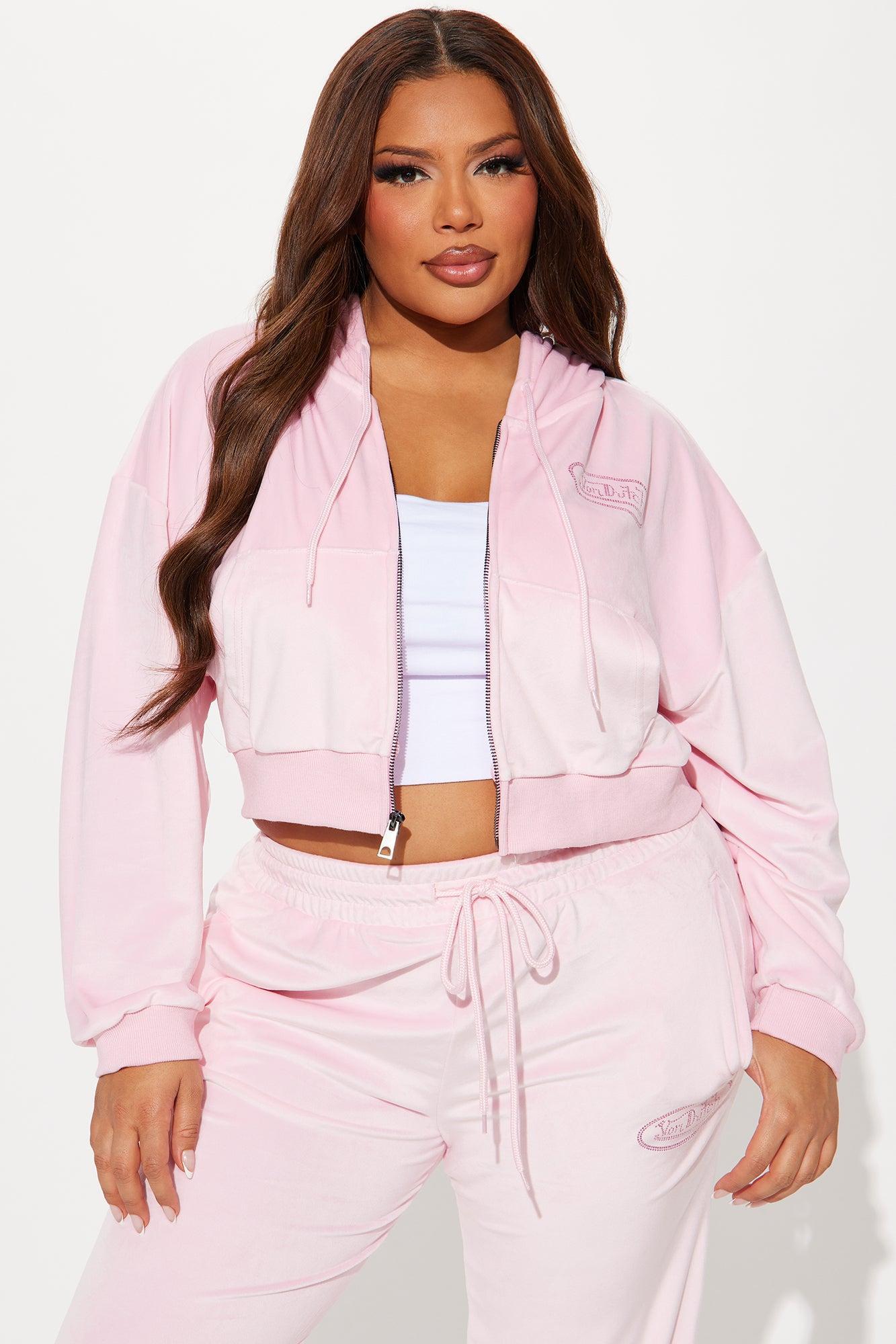 Von Dutch Velour Rhinestone Hoodie - Pink Product Image