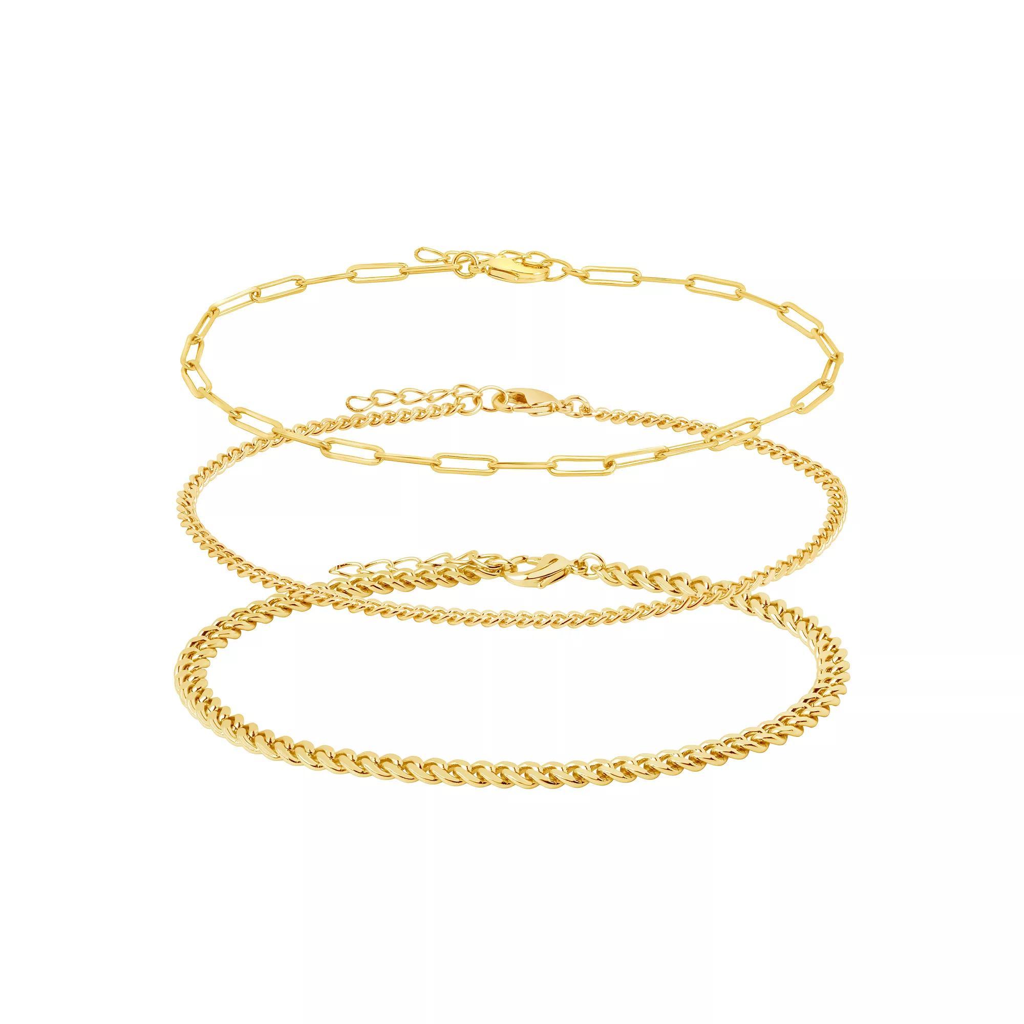 MC Collective Chain Anklet Trio Set, Women's, Size: 9", Gold Tone Product Image