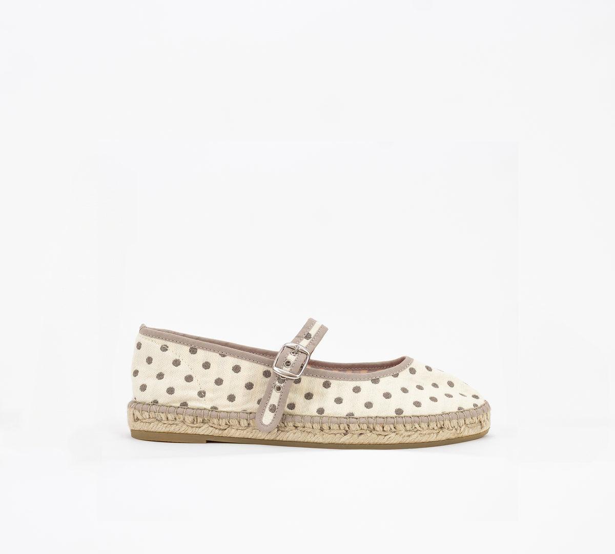 Espadrille Mary Jane Taupe Polka Dots Product Image