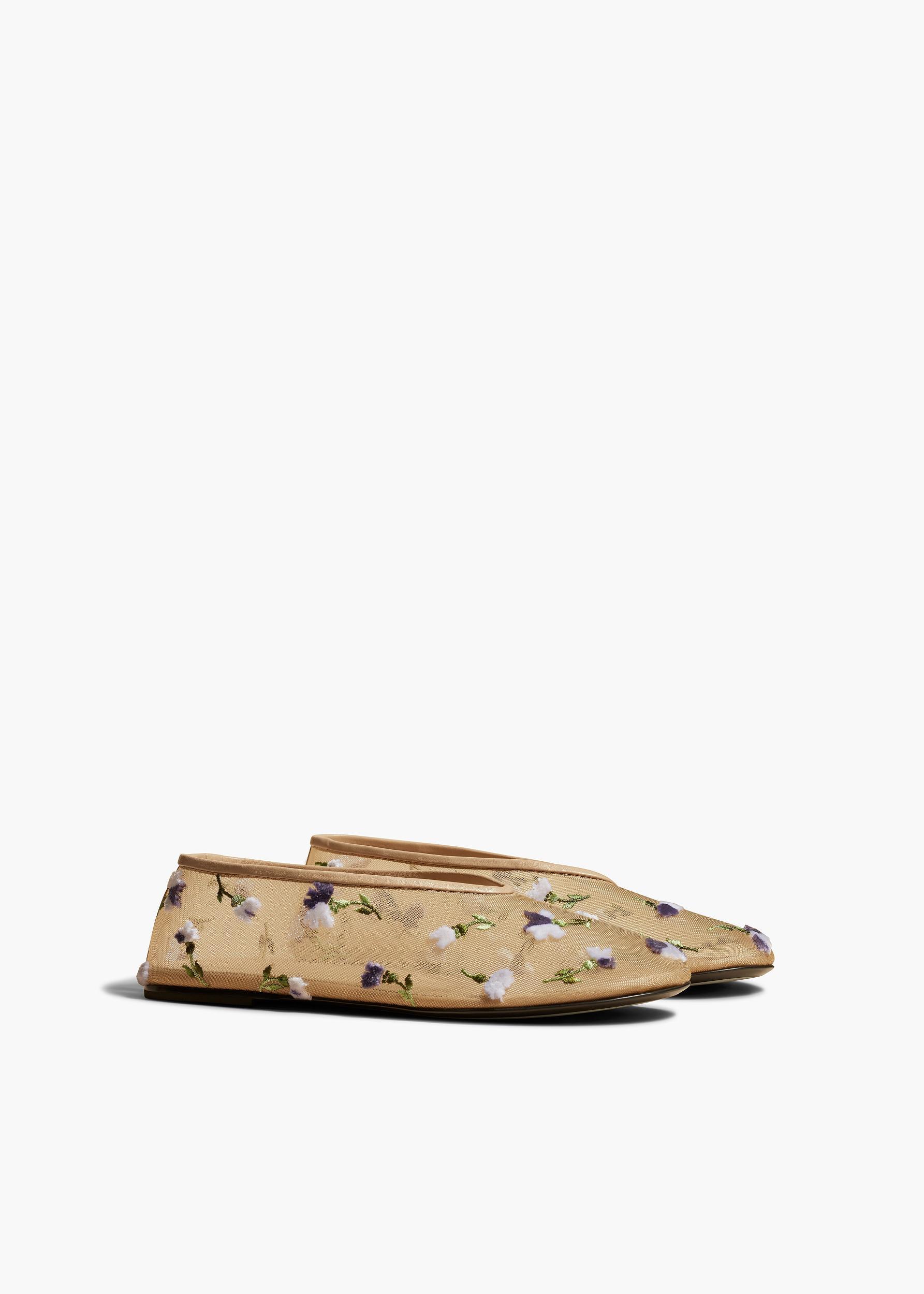 Marcy Flat in Beige Mesh with Purple Floral Embroidery Product Image