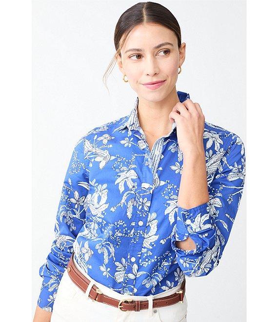J.McLaughlin Lois Sateen Floral Print Collar Neck Long Sleeve Button Front Shirt Product Image
