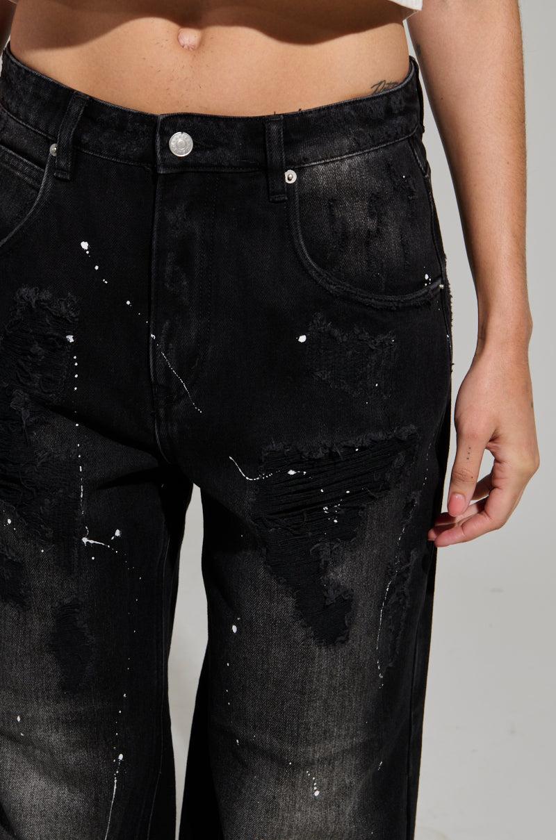 BACK IN BLACK DISTRESSED DENIM JEANS Product Image