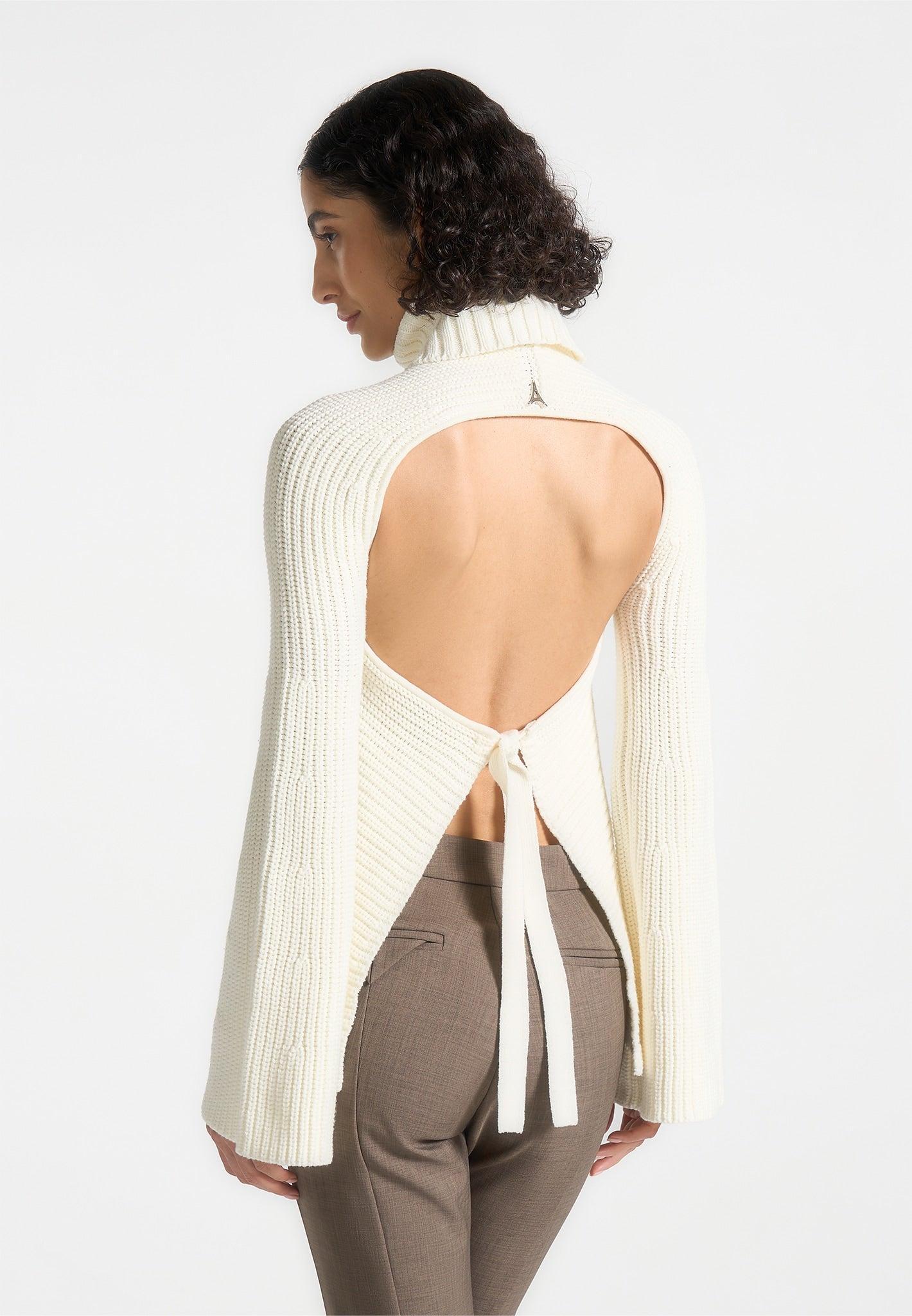 Open Back Knit Roll Neck Jumper - Off White Female Product Image