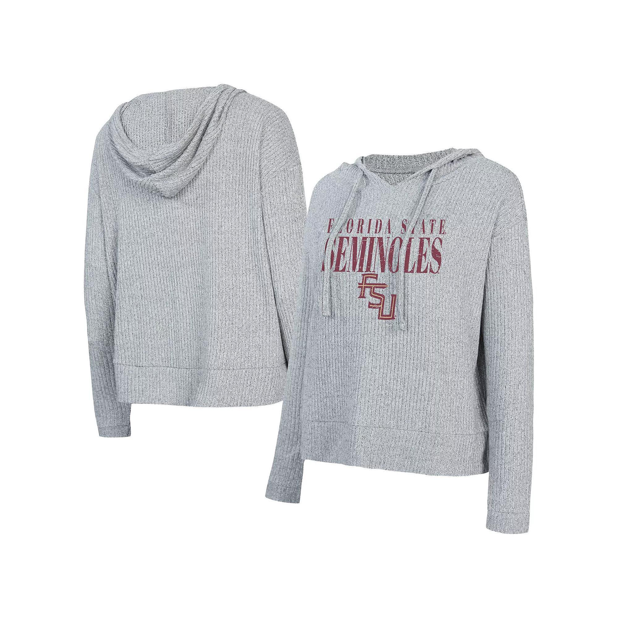 Women's Concepts Sport Heather Gray Florida State Seminoles Juniper Soft Modest Cropped Long Sleeve Hoodie T-Shirt, Size: XL, Grey Product Image