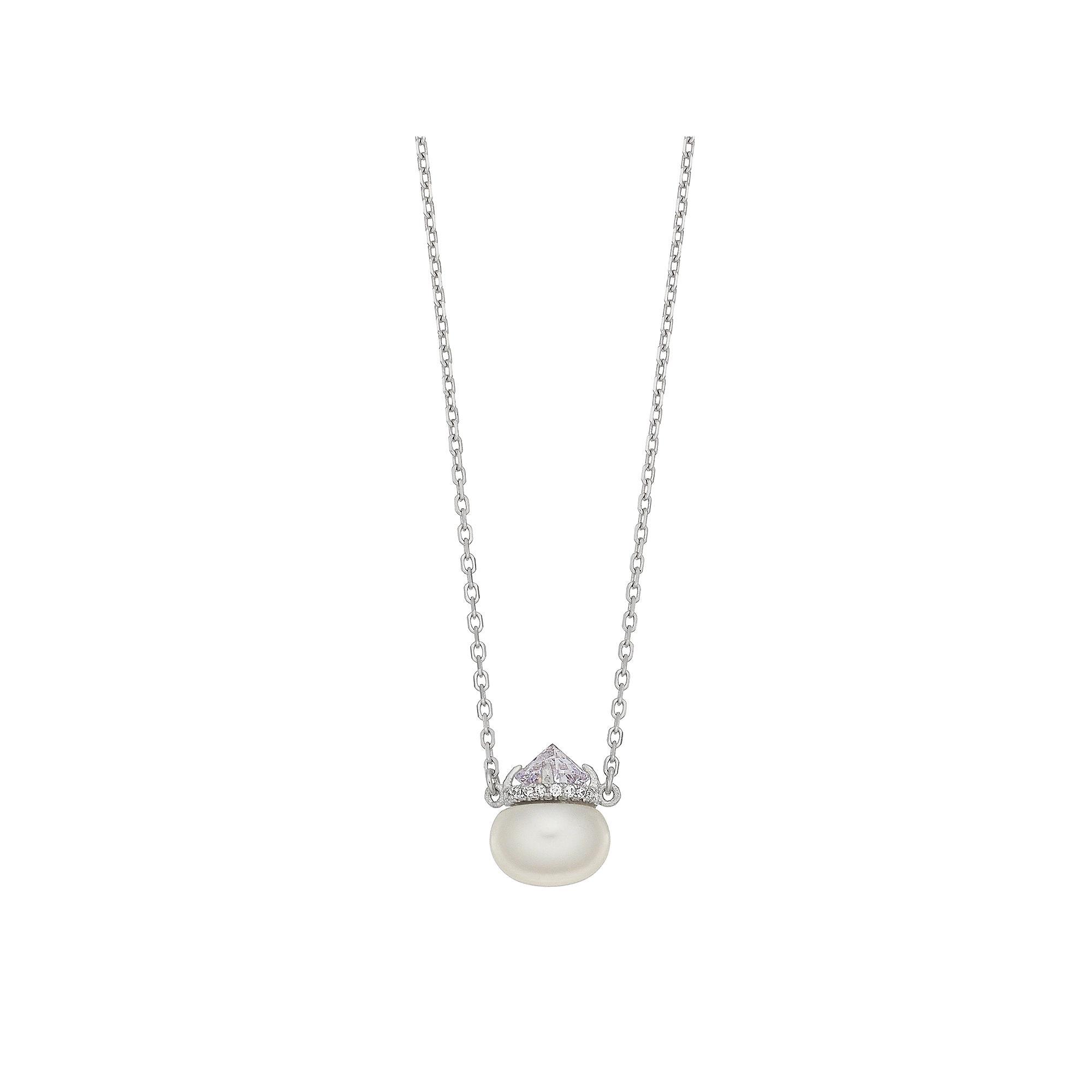 Sterling Silver Freshwater Cultured Pearl & Cubic Zirconia Crown Necklace, Women's, Size: 18" Product Image