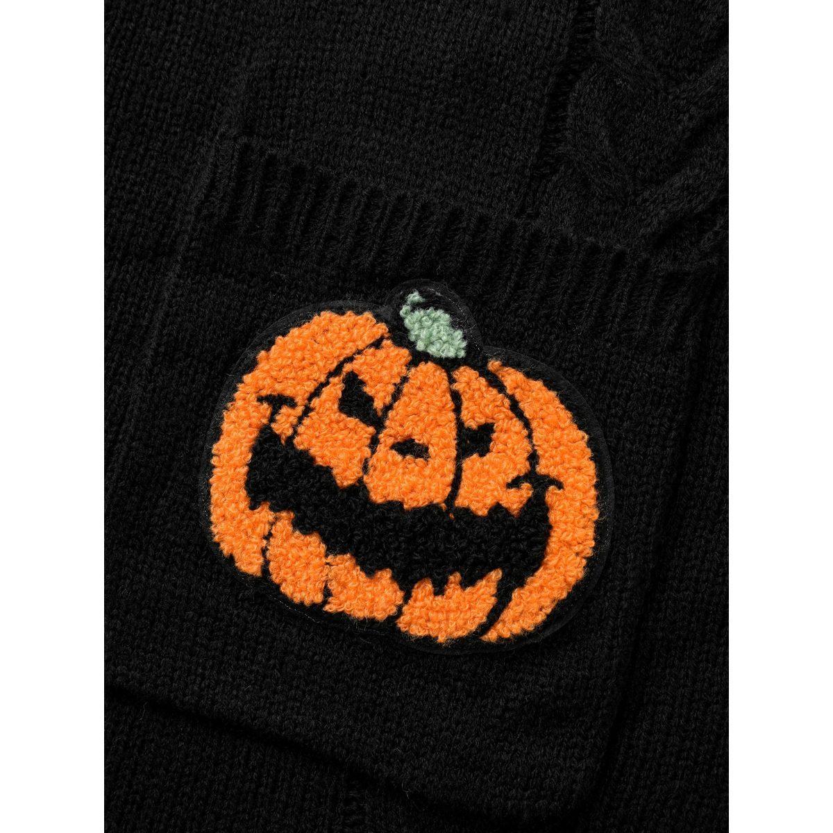 Plus Size Pumpkin Pocket Embroidered Contrasting Cardigan - For Halloween Black Women Casual Loose Long Sleeve Everyday Cardigans BloomChic 28/5X Product Image