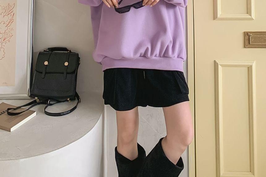 Heart Print Fleece-Lined Loose-Fit Pullover Product Image
