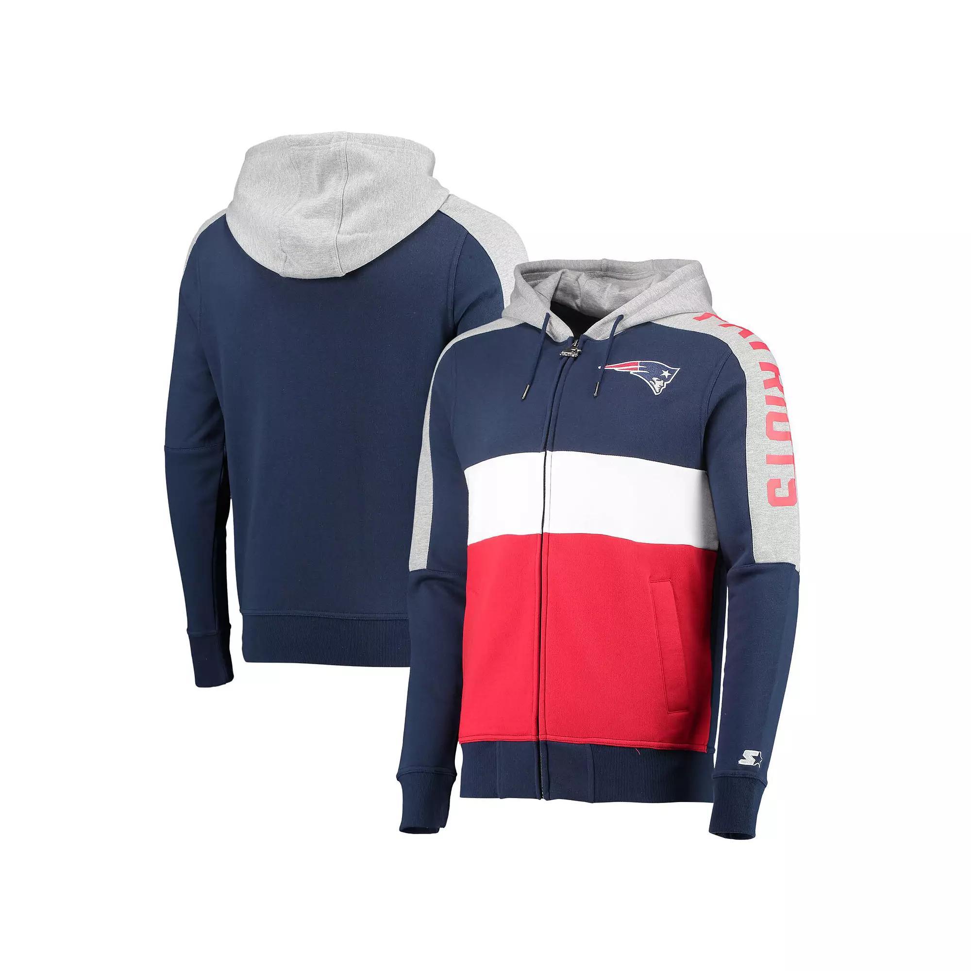 Mens Starter /Red New England Patriots Playoffs Color Block Full-Zip Hoodie Blue Product Image