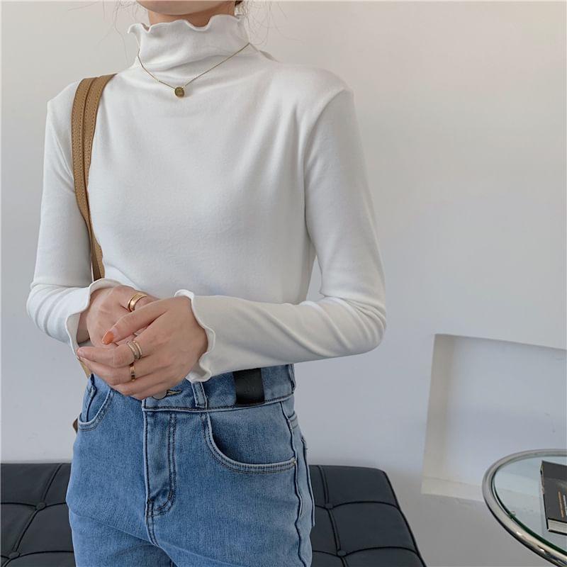 Long-Sleeve Mock Neck Plain Top Product Image