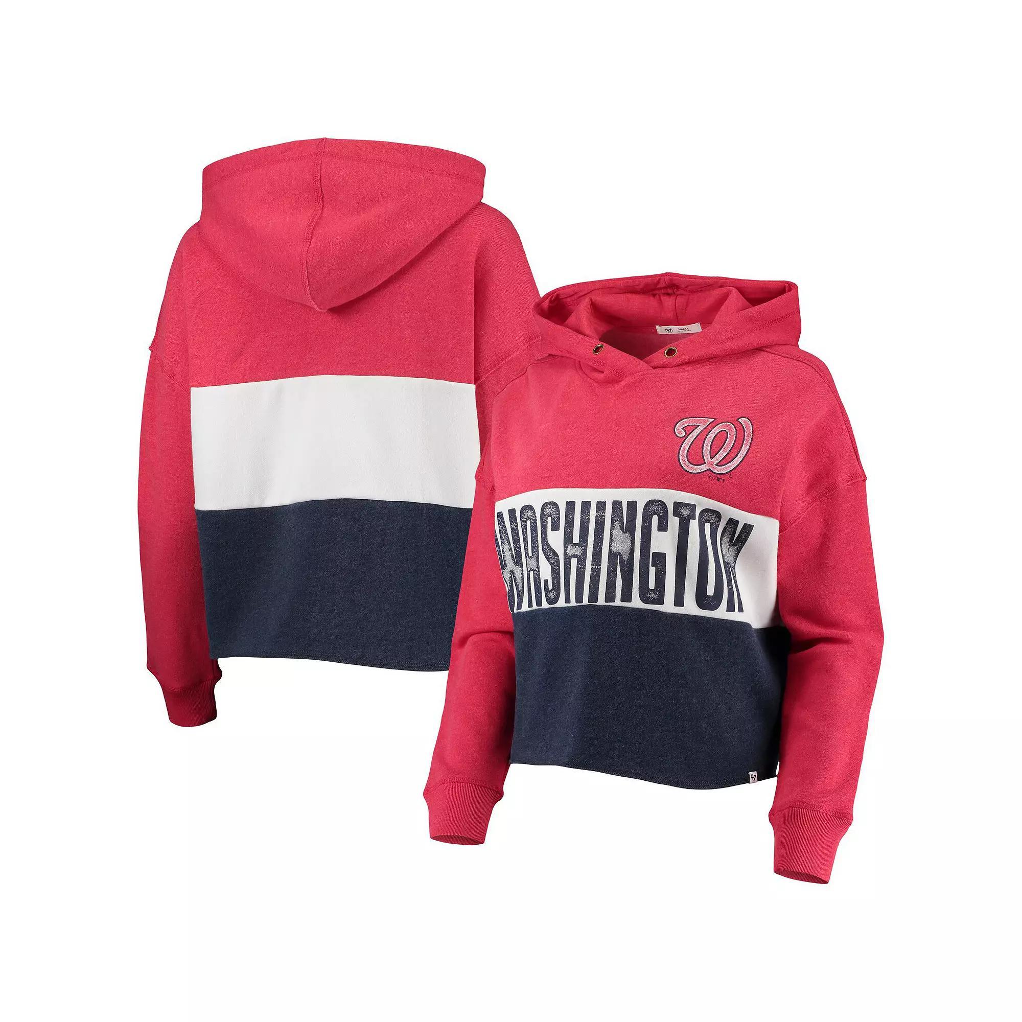 Women's '47 Heathered Red/Heathered Navy Washington Nationals Lizzy Cropped Pullover Hoodie, Size: Large Product Image