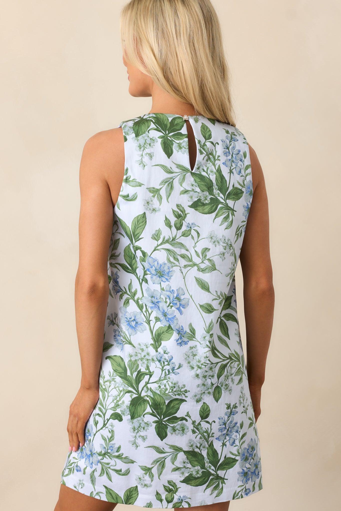 Emily Blue Lilacs Botanical Print Cotton Shift Dress Product Image