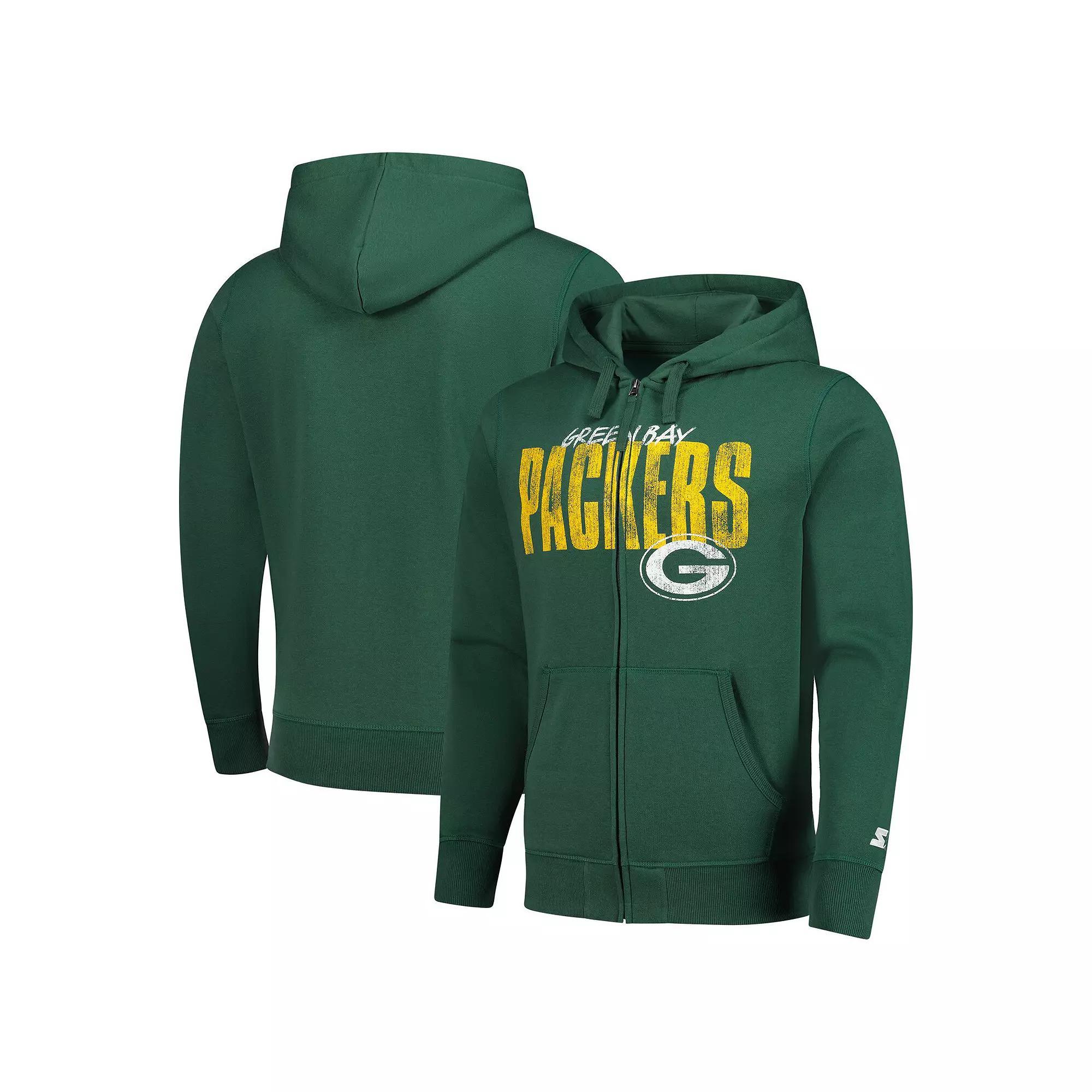Mens Starter Bay Packers Distressed Classic Full-Zip Hoodie Product Image
