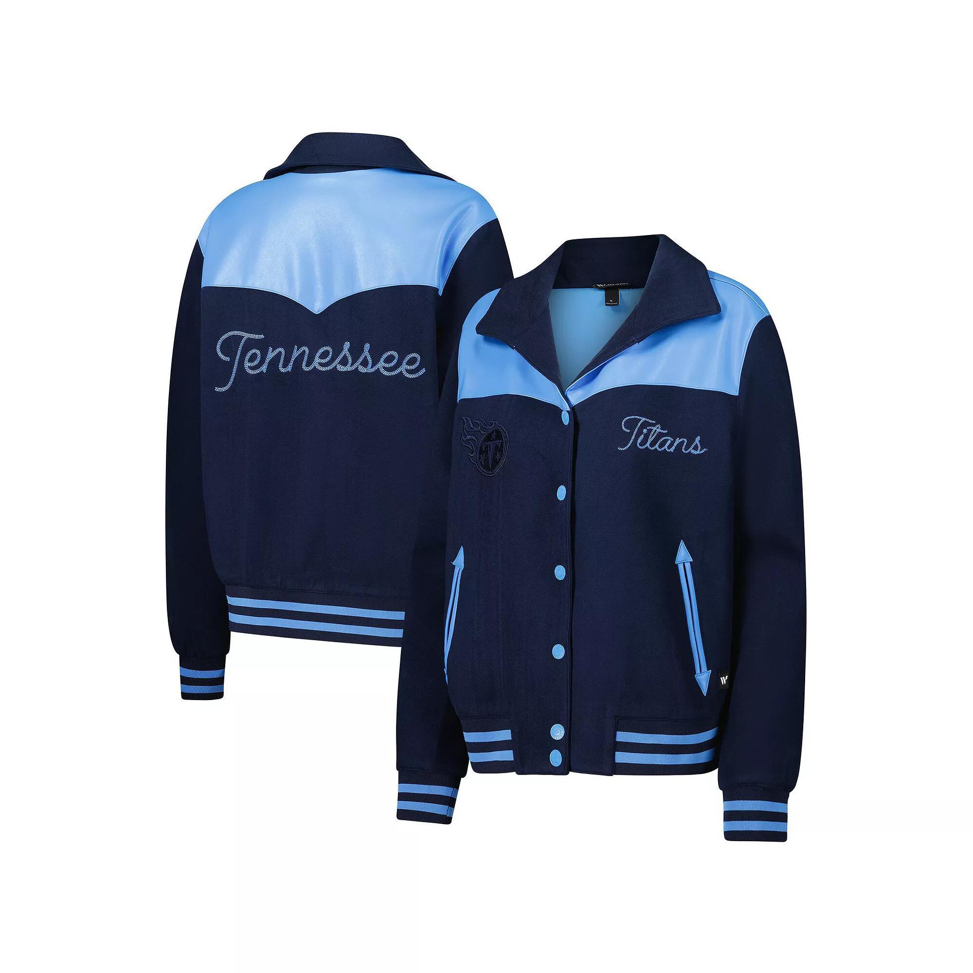 Women's The Wild Collective  Navy Tennessee Titans Suede Full-Snap Bomber Jacket, Size: Large, Blue Product Image