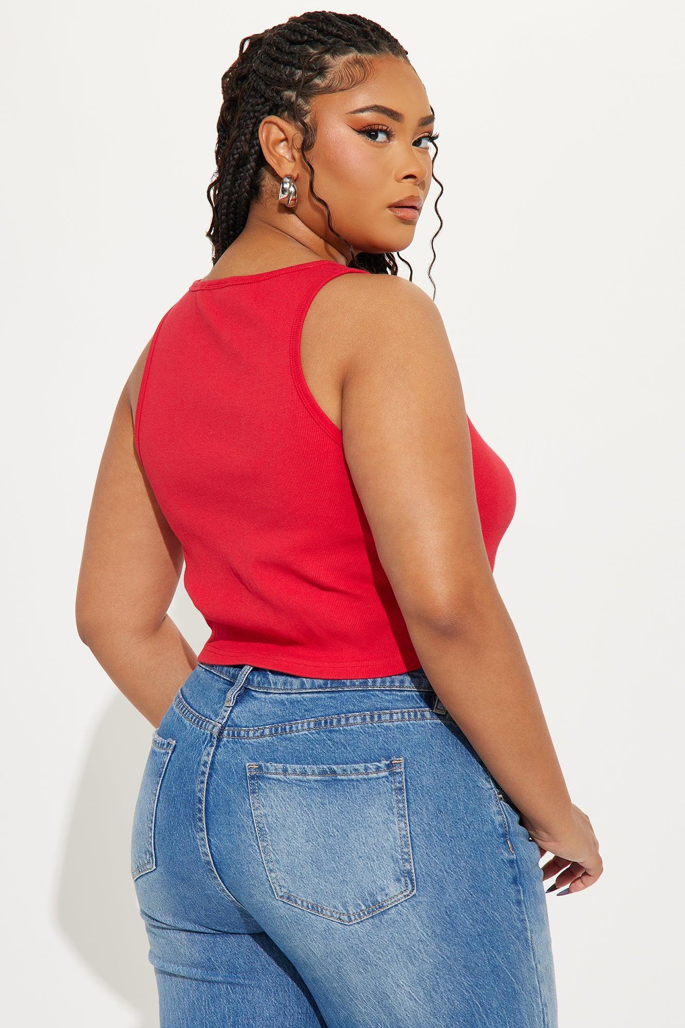 Von Dutch Ribbed Notch Neck Tank Top - Red Product Image