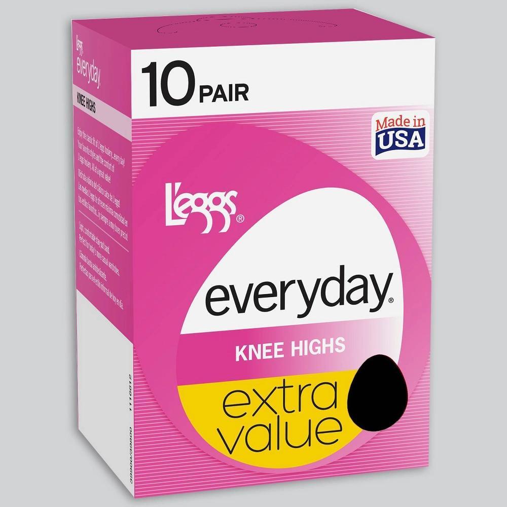 L'eggs Everyday Women's Reinforced Toe 10pk Knee Highs One Size Fits Most: Nylon Hosiery, Sheer Knit Product Image
