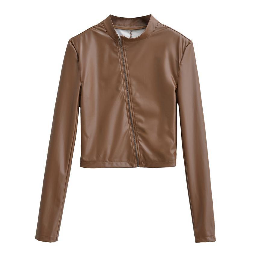 Faux Leather Asymmetrical Zip Jacket Product Image