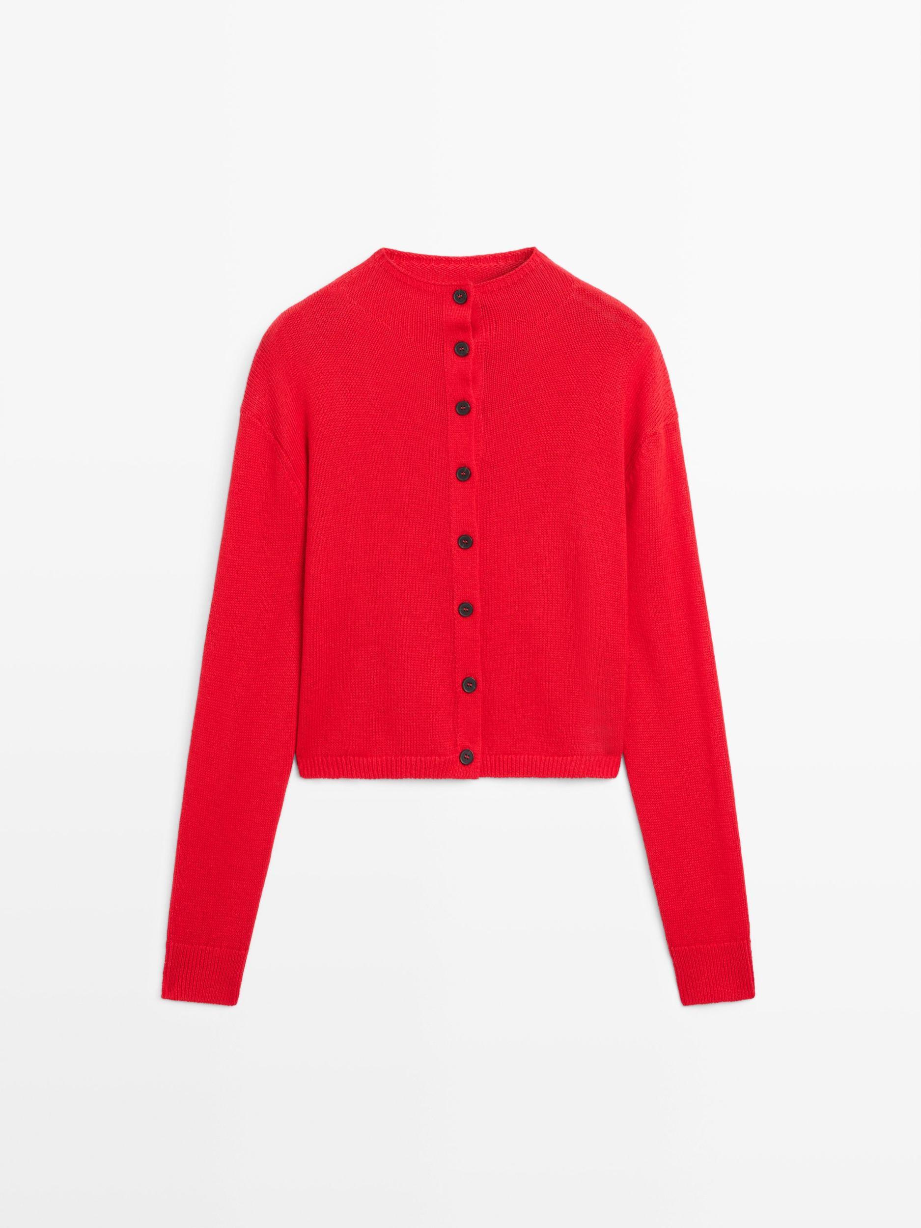 Wool and linen mock turtleneck cardigan Product Image
