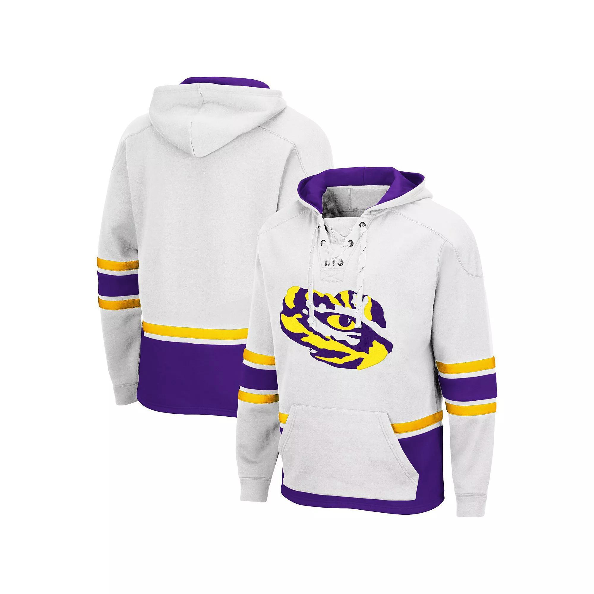 Men's Colosseum White LSU Tigers Lace Up 3.0 Pullover Hoodie, Size: 2XL Product Image
