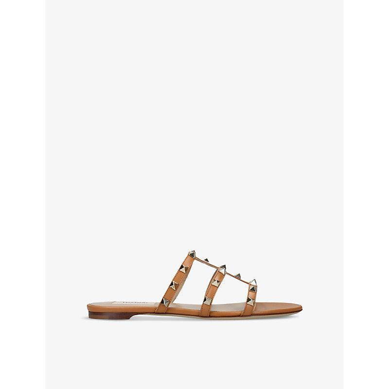 VALENTINO GARAVANI Womens Rockstud Leather Sandals Brow In Pink Product Image