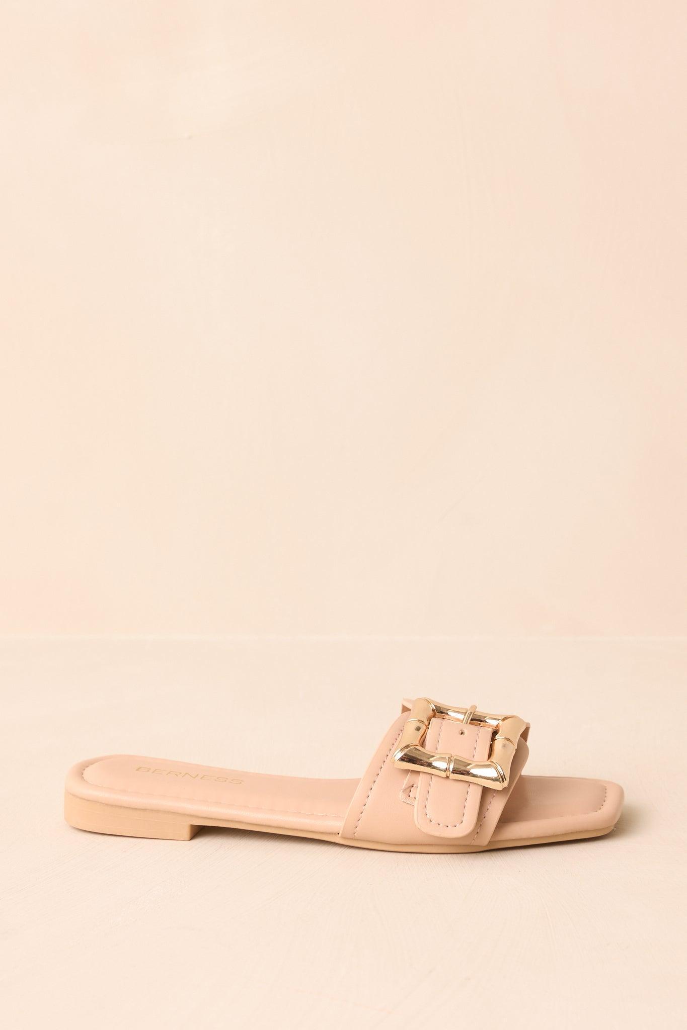Hidden Treasure Beige Buckle Flat Sandals Product Image